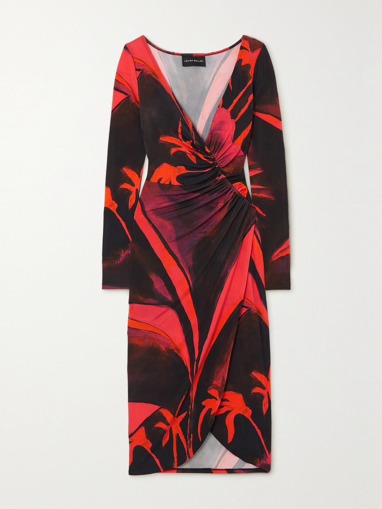 LOUISA BALLOU SUMMER SOLSTICE WRAP-EFFECT PRINTED STRETCH-JERSEY MIDI DRESS