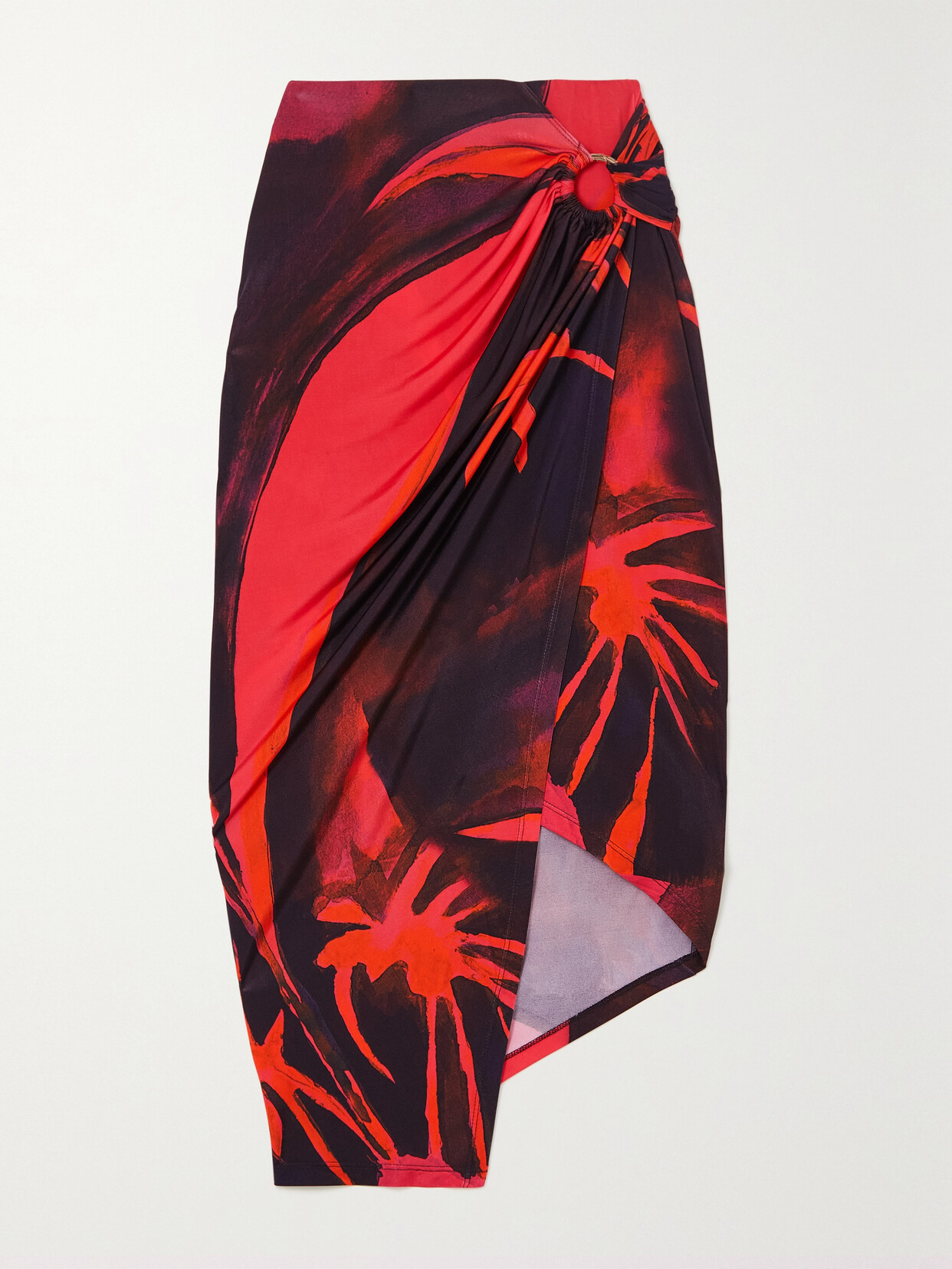 LOUISA BALLOU COASTLINE WRAP-EFFECT EMBELLISHED PRINTED STRETCH-JERSEY SKIRT