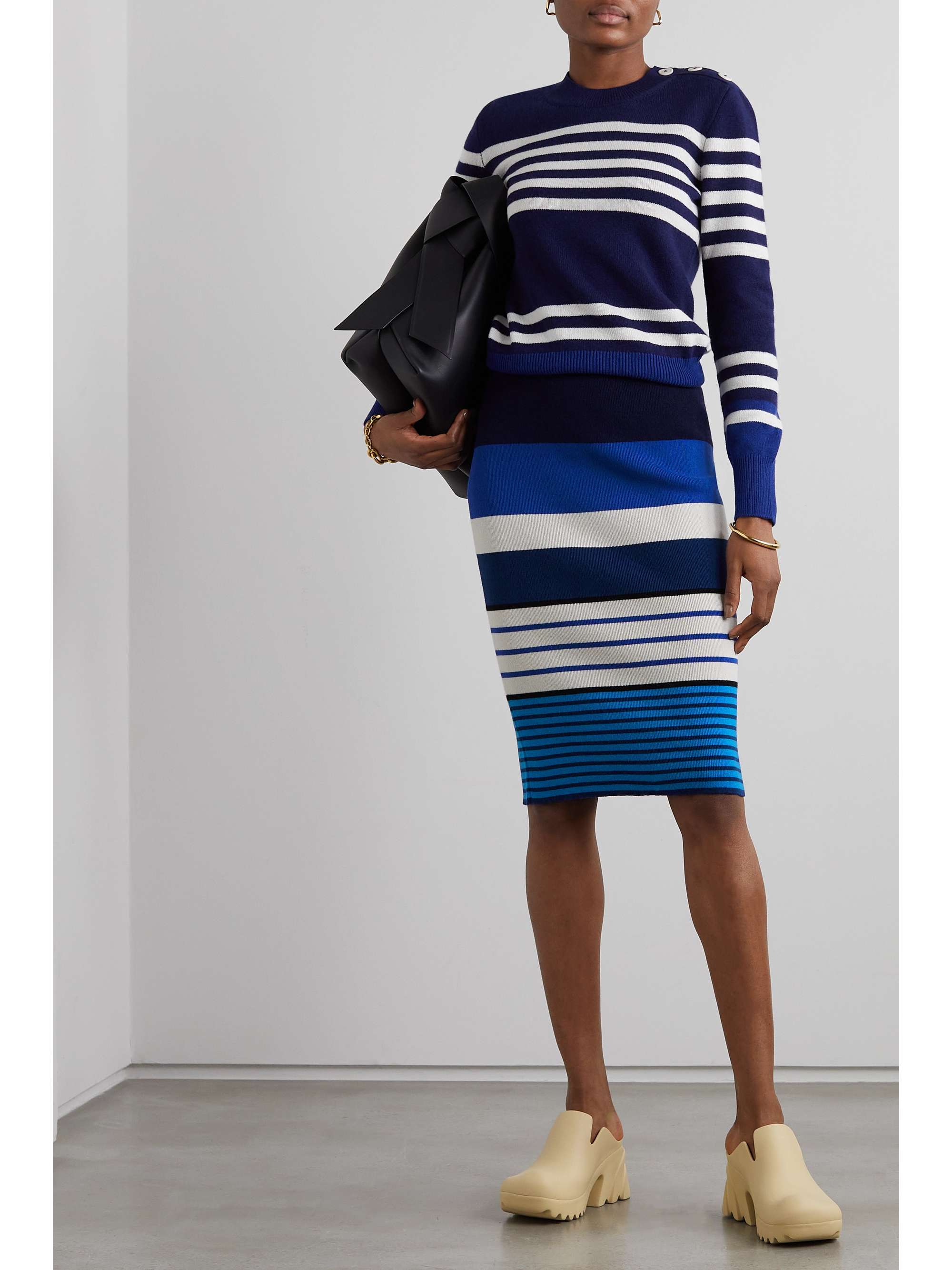 CLEMENTS RIBEIRO Riviera striped cashmere midi skirt