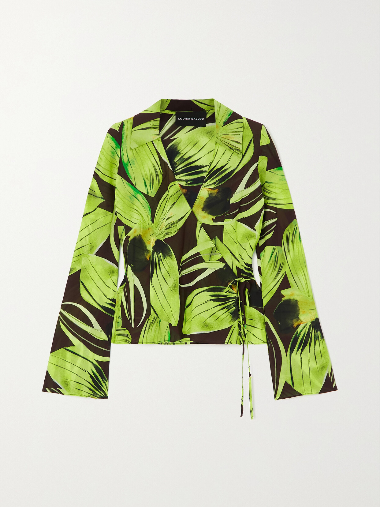 Louisa Ballou - Printed Stretch-silk Chiffon Wrap Blouse - Green