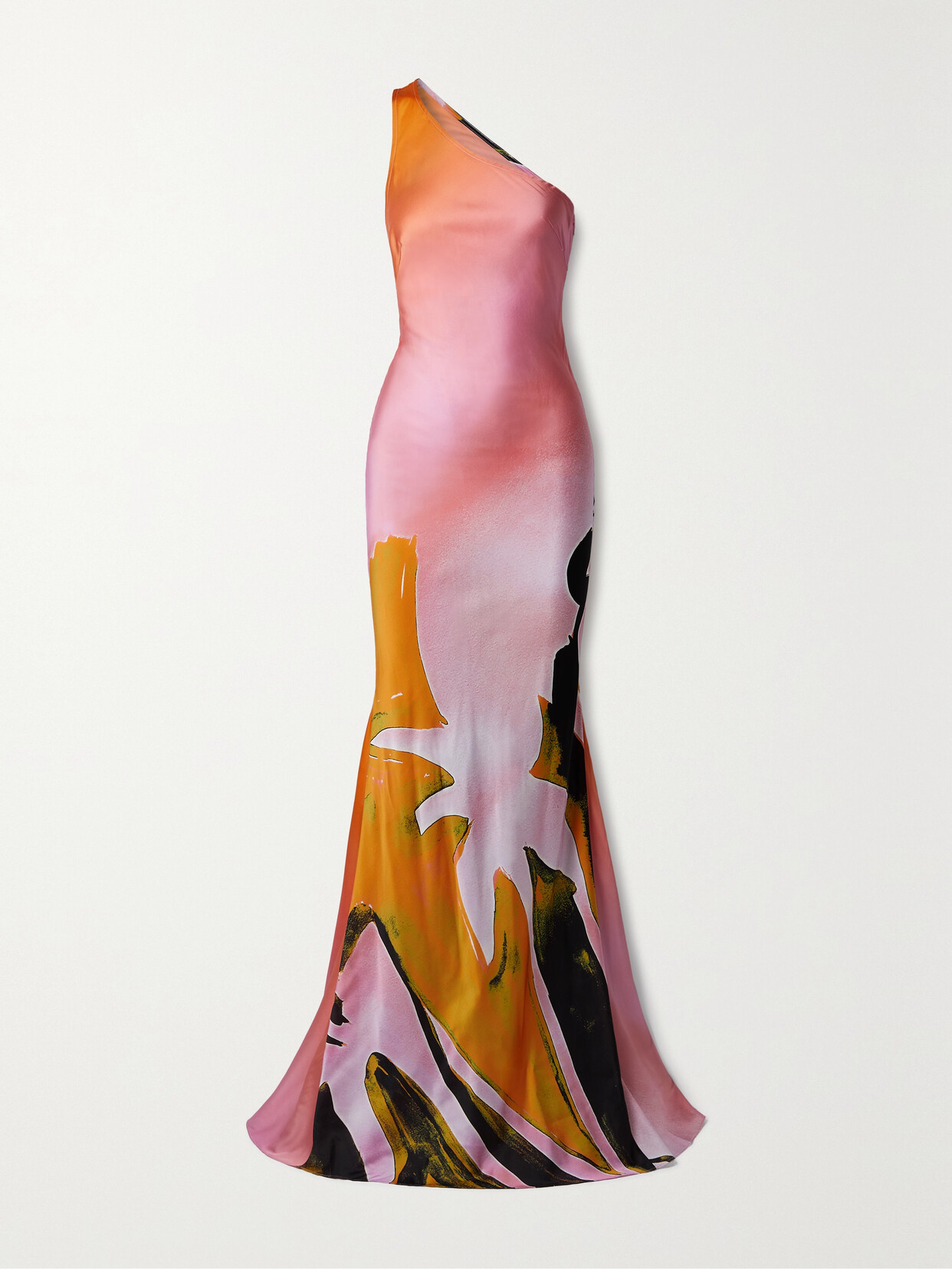 Louisa Ballou - One-shoulder Printed Stretch Silk-blend Charmeuse Maxi Dress - Pink