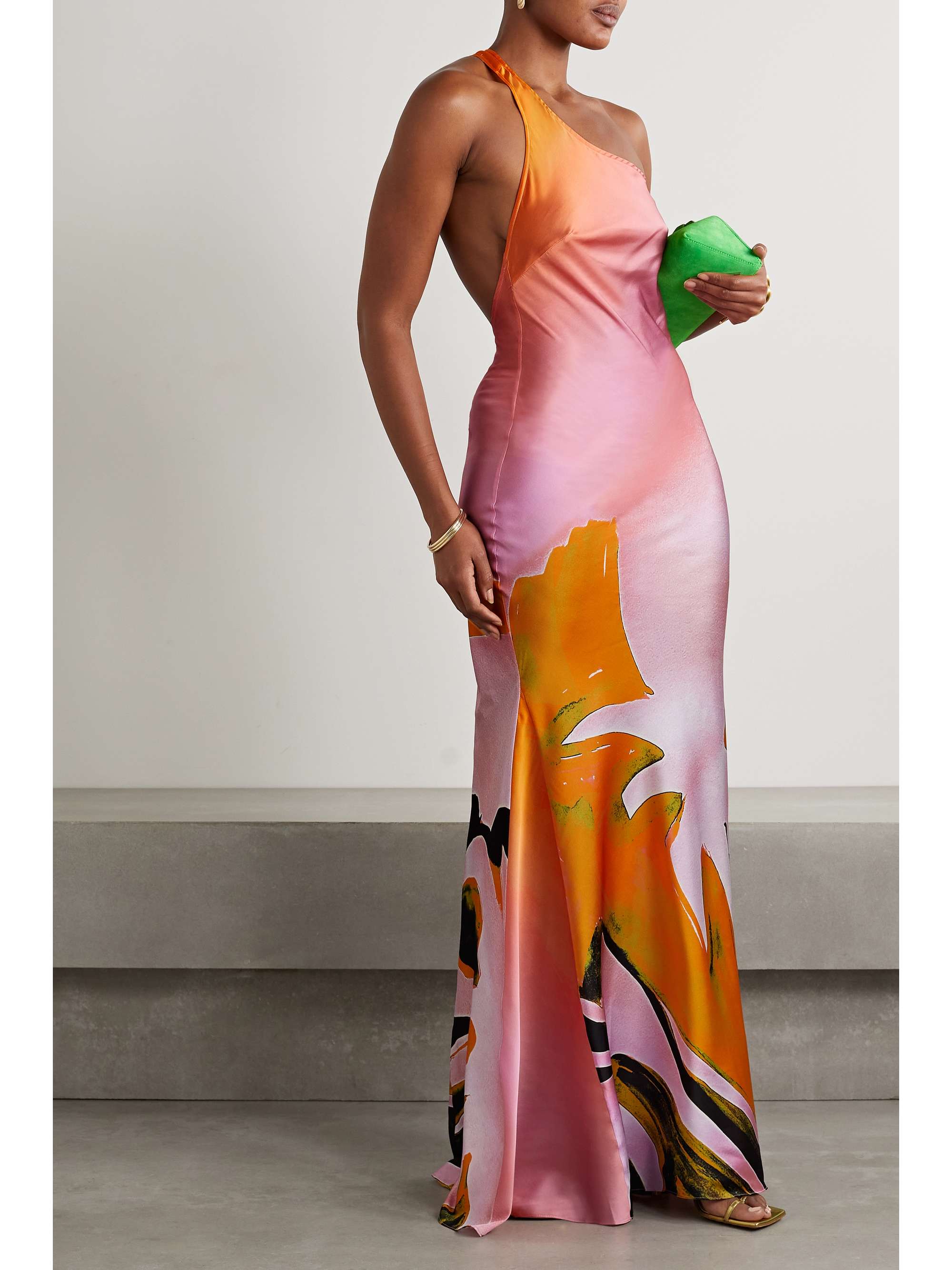 LOUISA BALLOU One-shoulder printed stretch silk-blend charmeuse maxi dress  | NET-A-PORTER