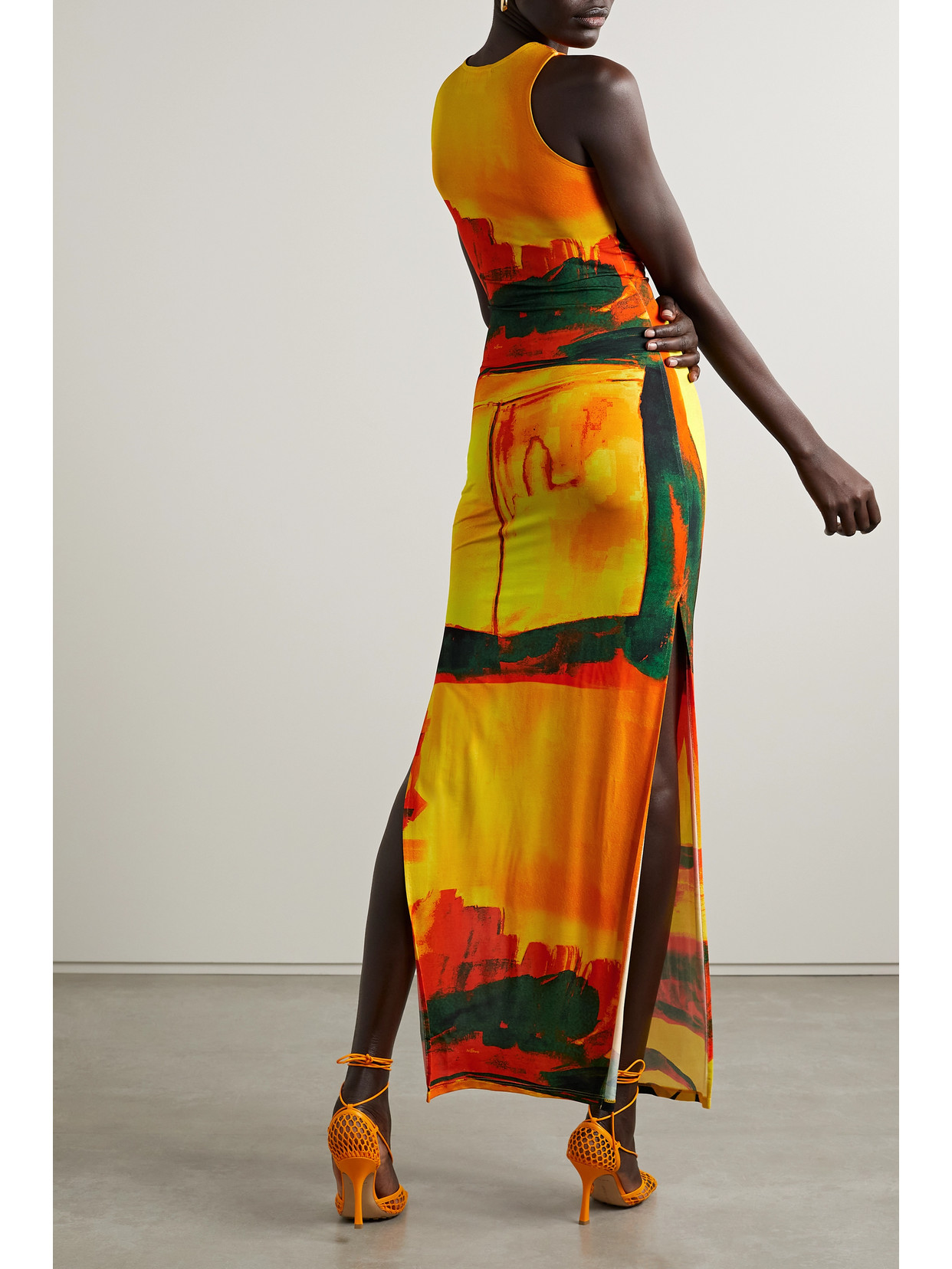 Louisa Ballou Sea Breeze Printed Stretch-jersey Maxi Dress In Orange