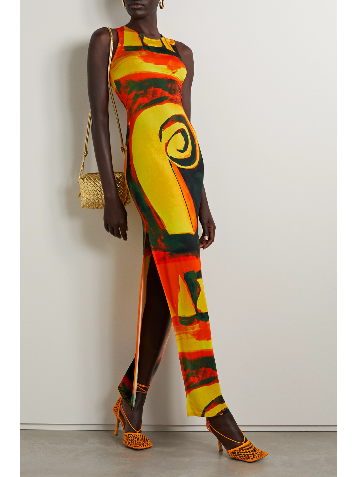 Louisa Ballou Sea Breeze Printed Stretch-jersey Maxi Dress In Orange