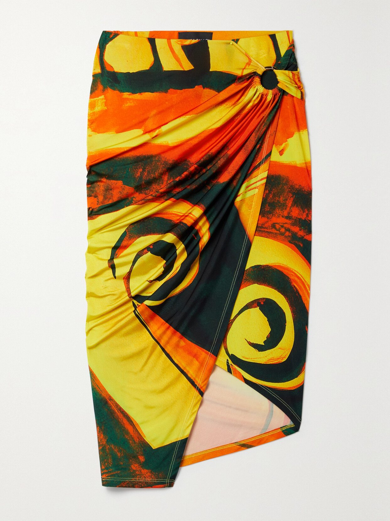 Louisa Ballou - Coastline Draped Printed Stretch-jersey Midi Skirt - Orange