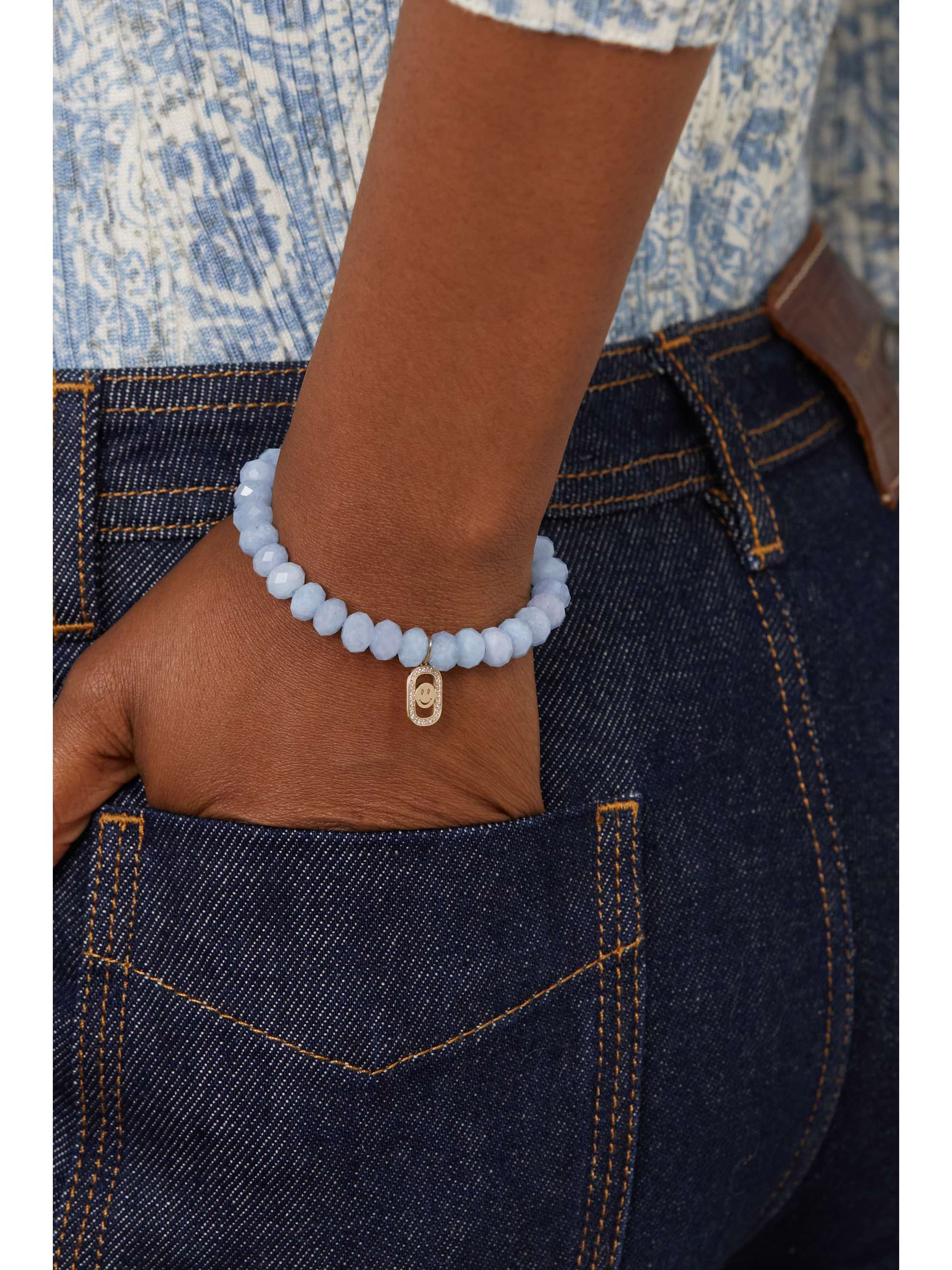 SYDNEY EVAN Happy Face 14-karat gold, aquamarine and diamond bracelet