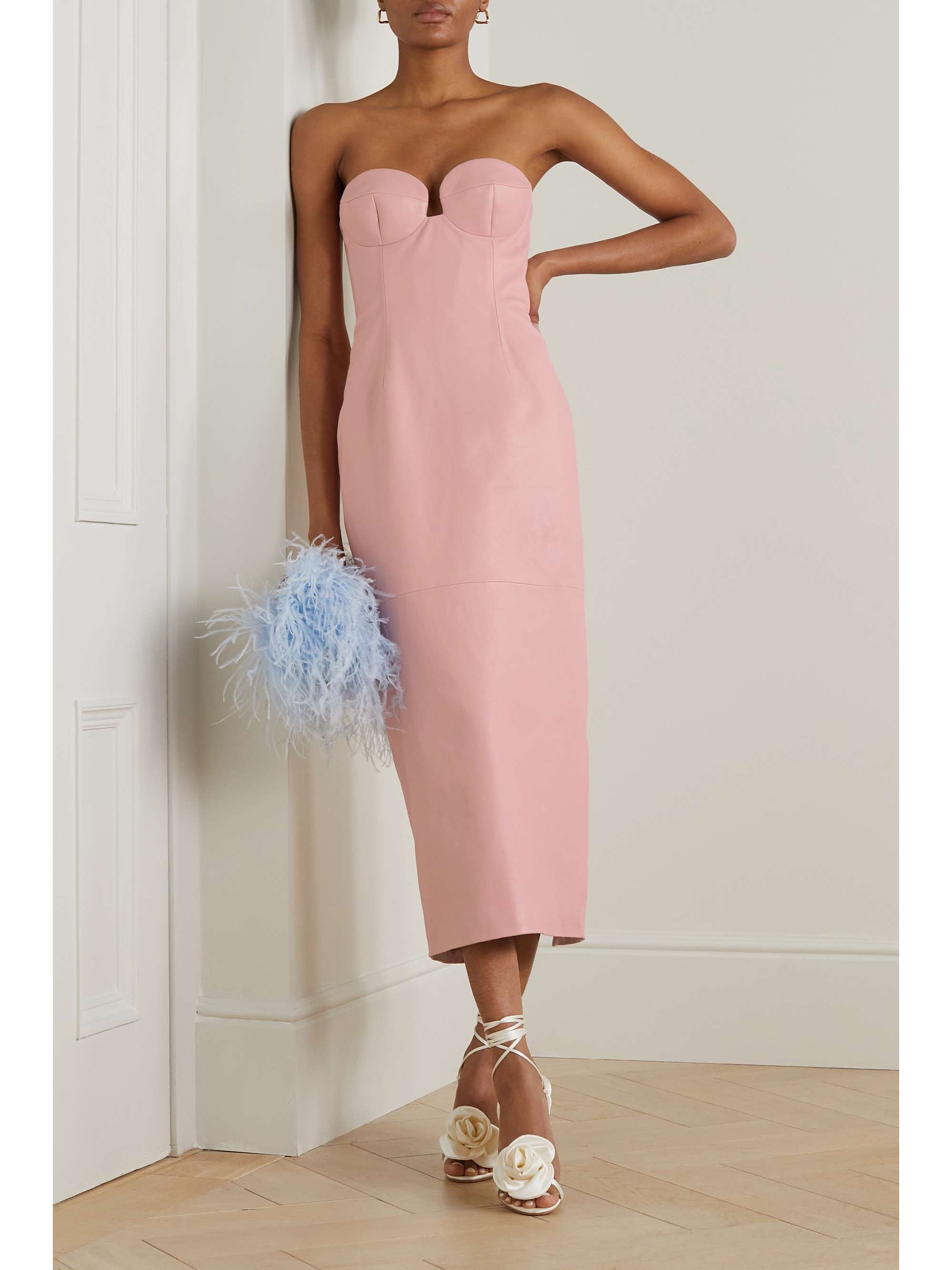 Pink strapless midi dress hot sale