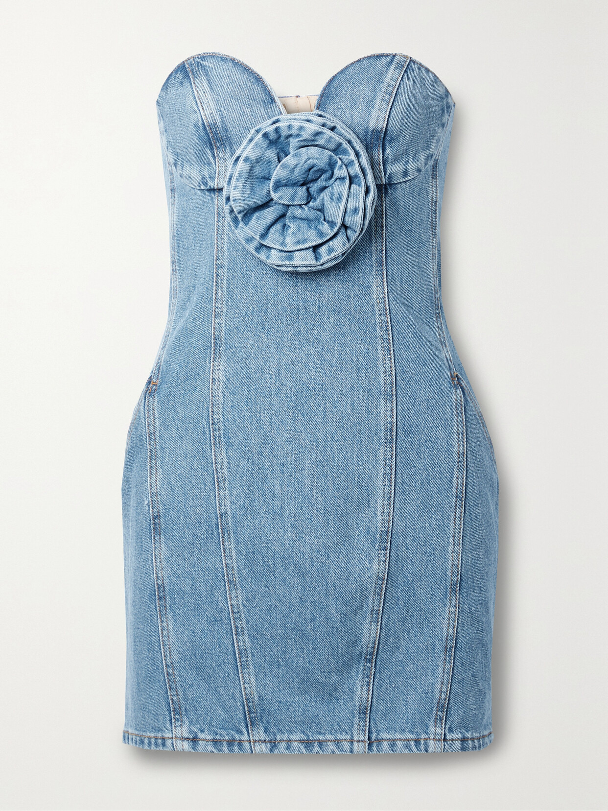 Magda Butrym - Strapless Appliquéd Denim Mini Dress - Blue