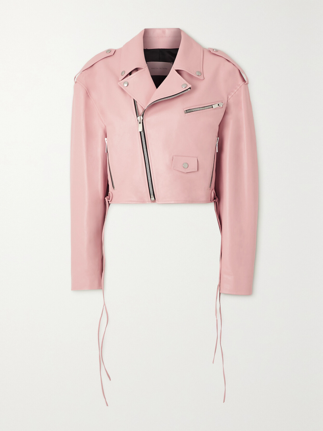 Magda Butrym - Cropped Lace-up Textured-leather Biker Jacket - Pink