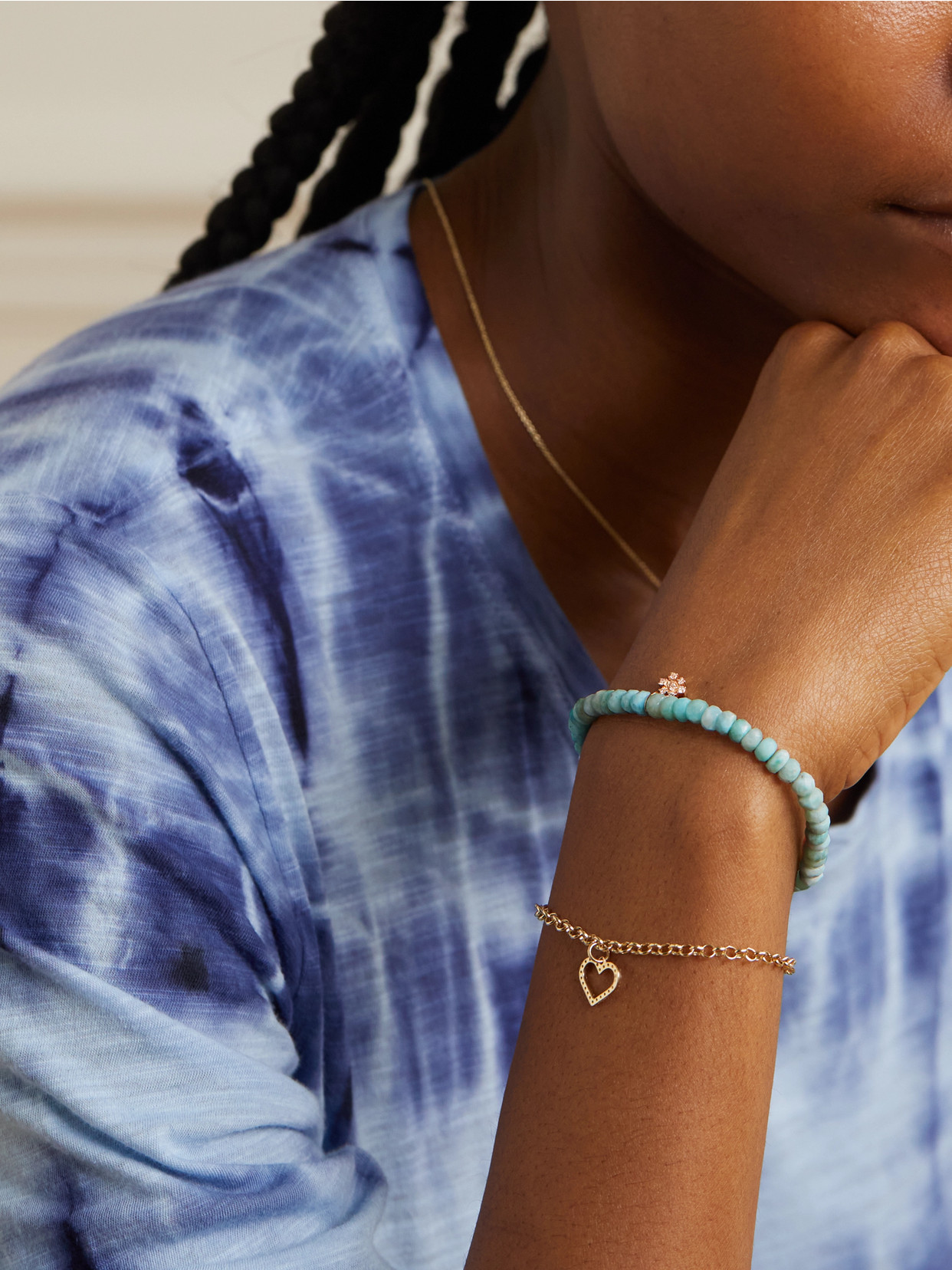 Sydney Evan Small Eye 14-karat Gold, Larimar And Diamond Bracelet In Gold