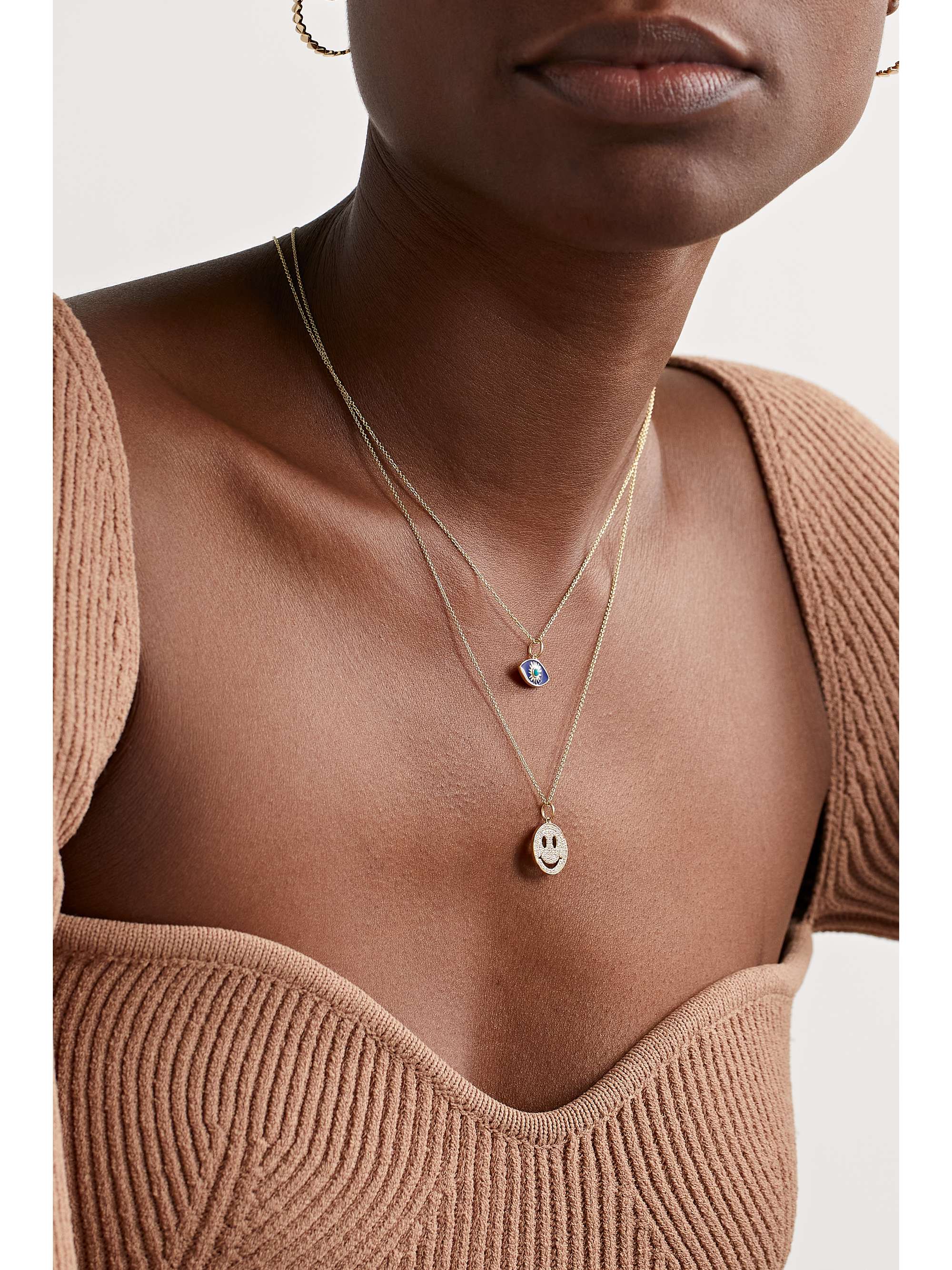 SYDNEY EVAN Medium Happy Face 14-karat gold diamond necklace