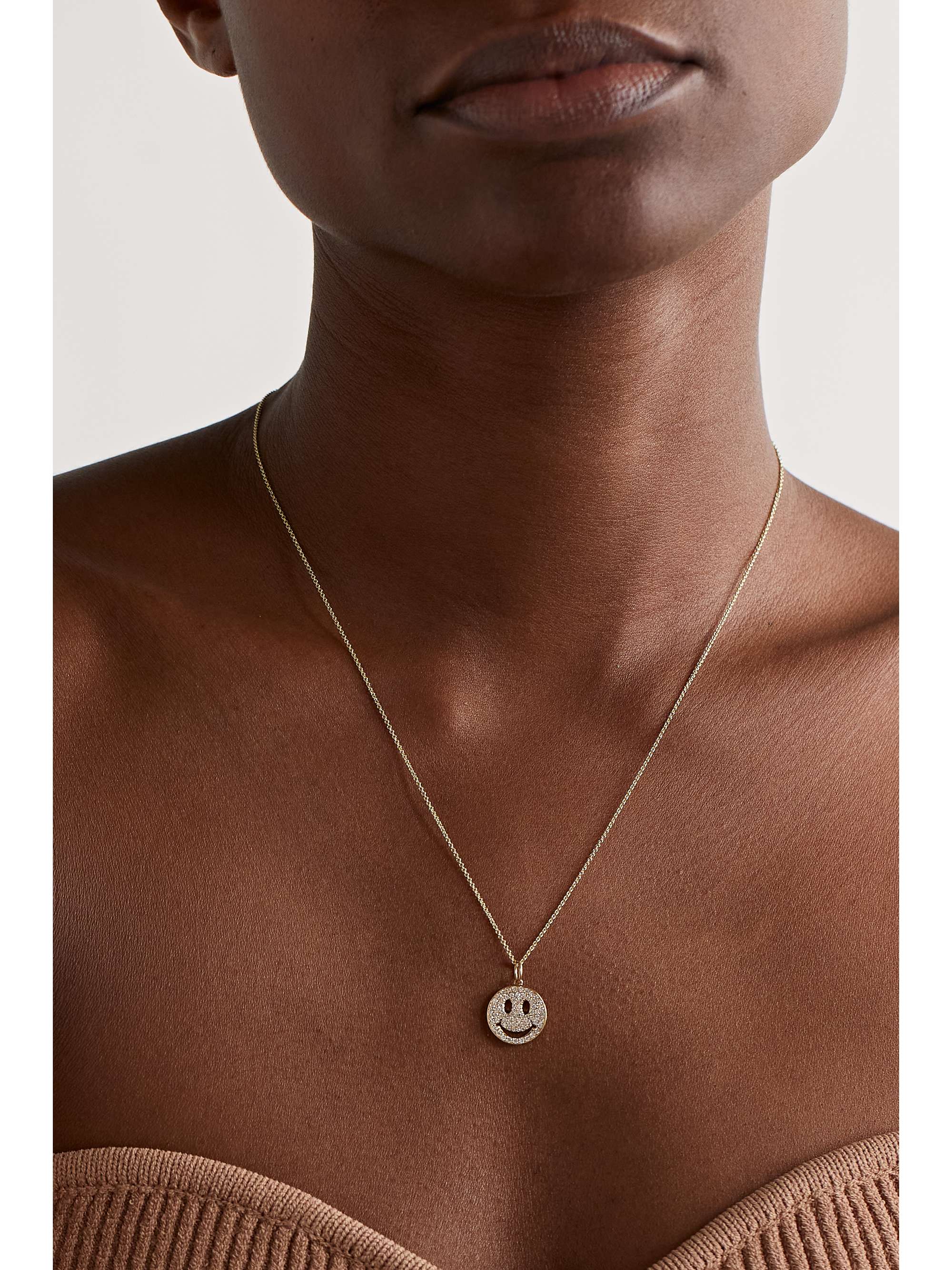 SYDNEY EVAN Medium Happy Face 14-karat gold diamond necklace