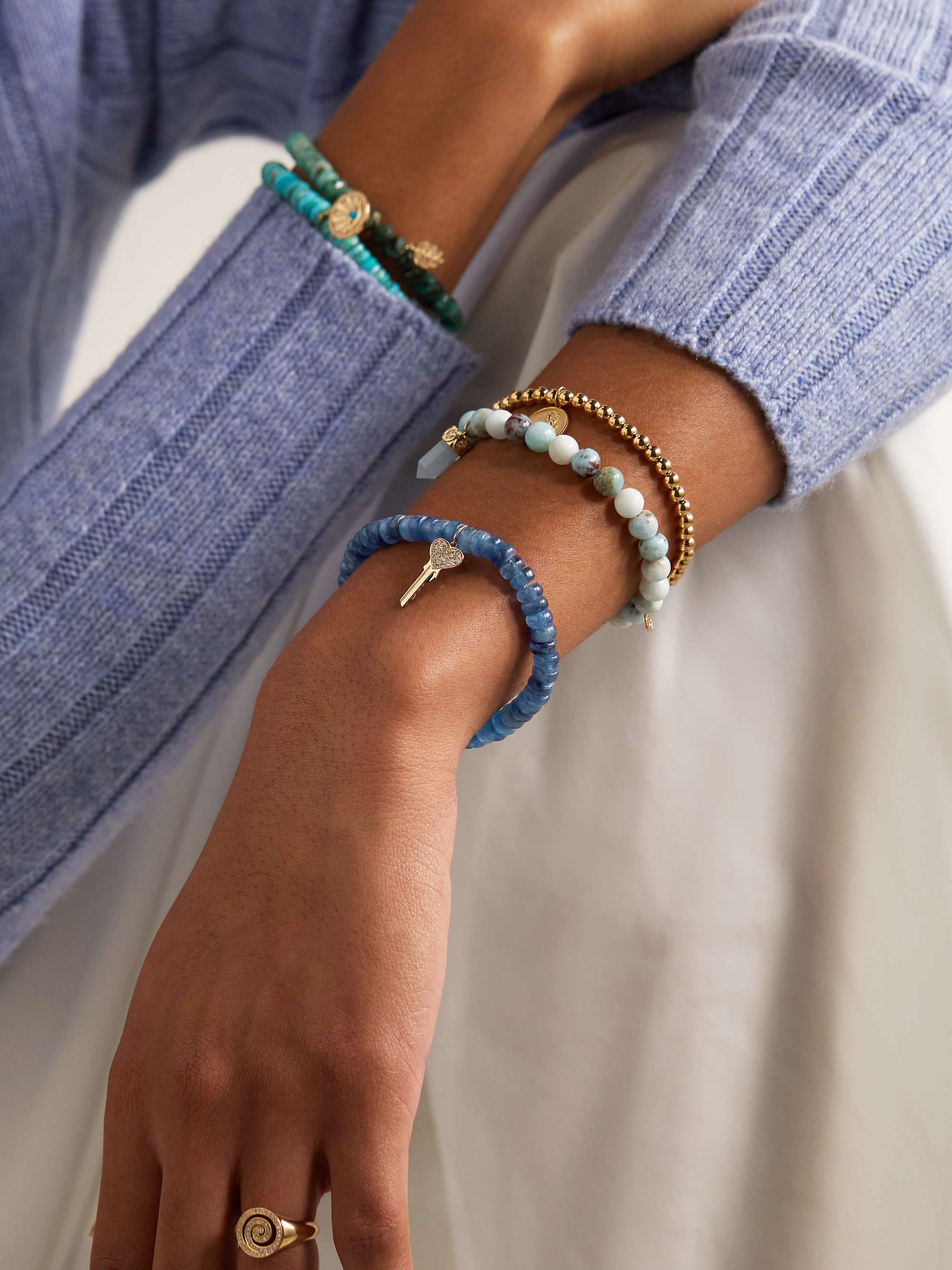 SYDNEY EVAN Mini Heart Key 14-karat gold, kyanite and diamond bracelet