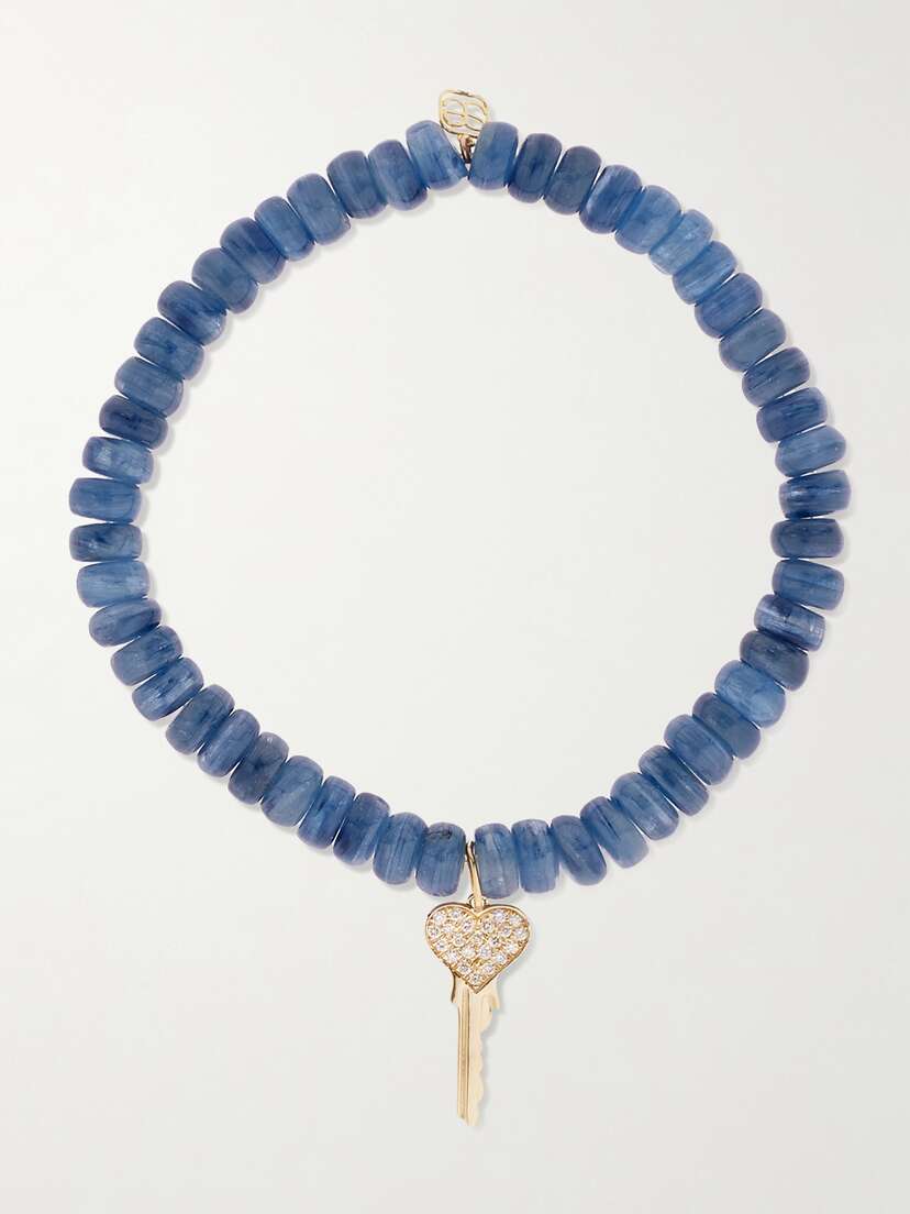 Sydney Evan Mini Heart Key 14-karat Gold, Kyanite And Diamond Bracelet