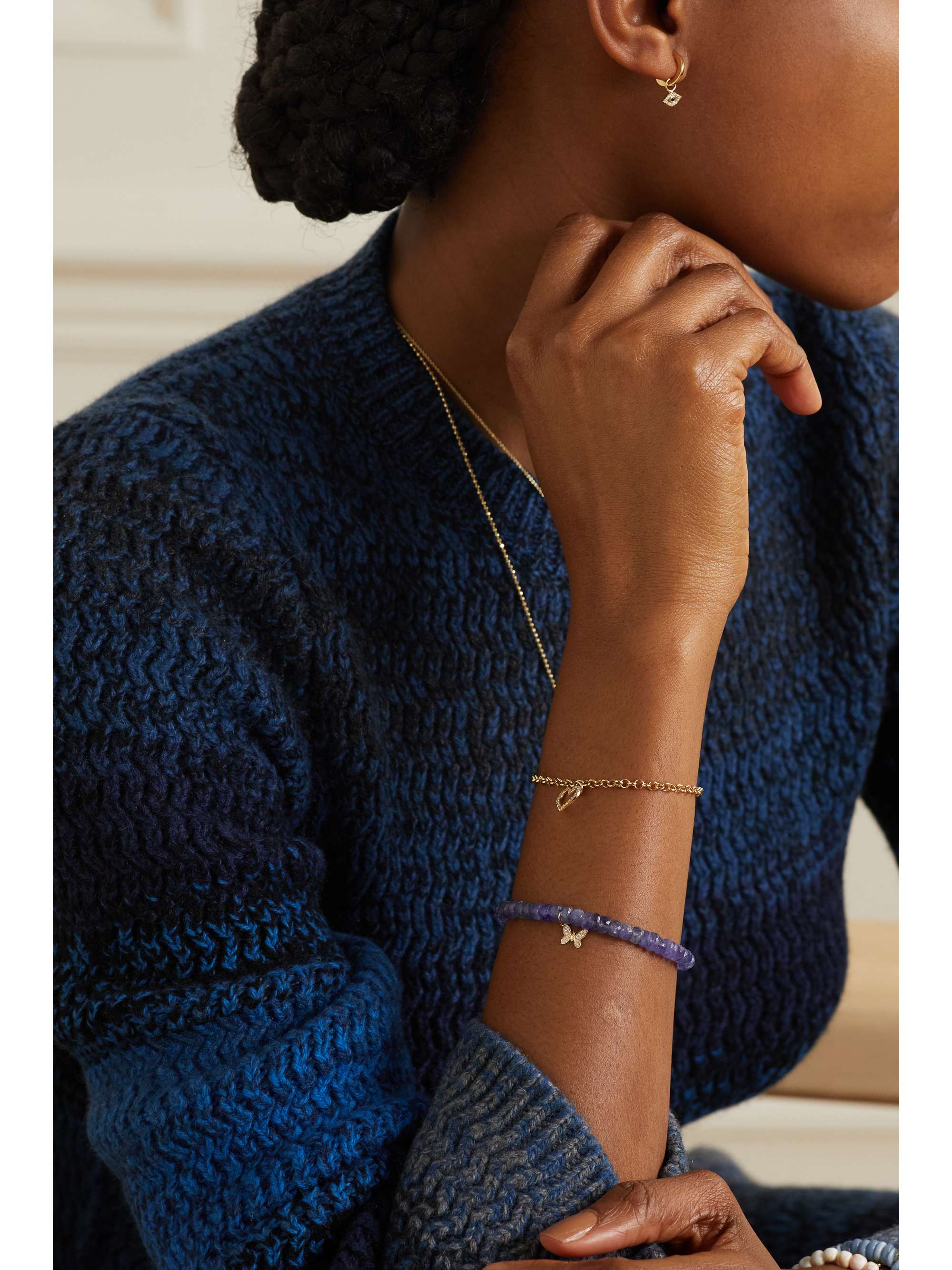 SYDNEY EVAN Tiny Butterfly 14-karat gold, iolite and diamond bracelet
