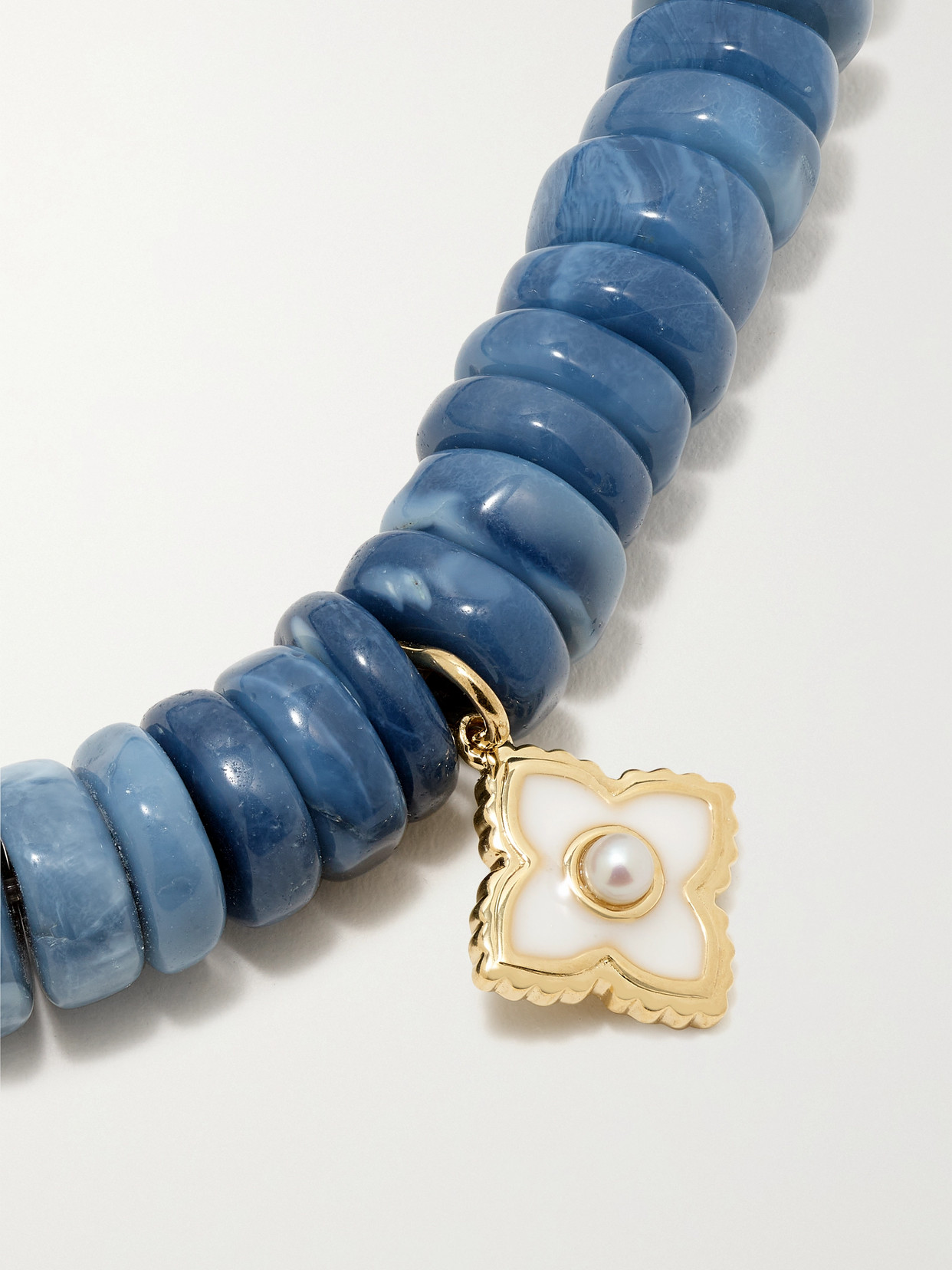 Sydney Evan Mini Moroccan Flower 14-karat Gold, Opal, Pearl And Enamel Bracelet In Gold