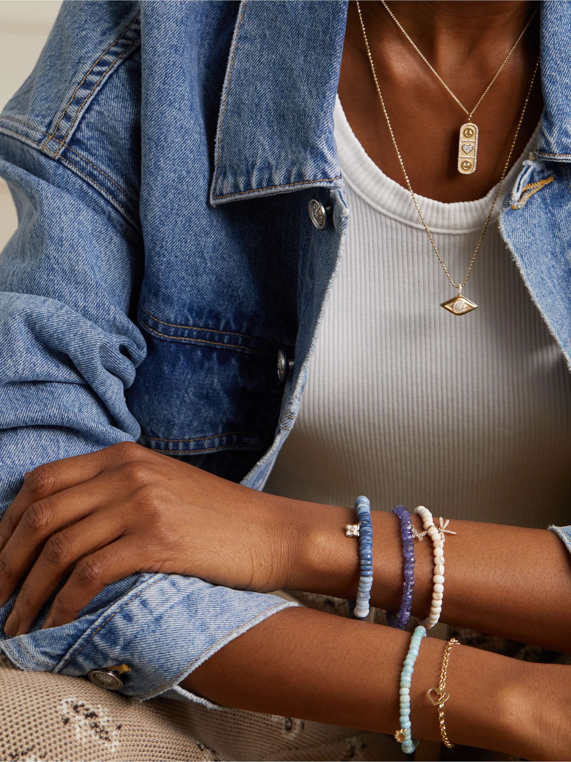 SYDNEY EVAN Mini Moroccan Flower 14-karat gold, opal, pearl and enamel bracelet