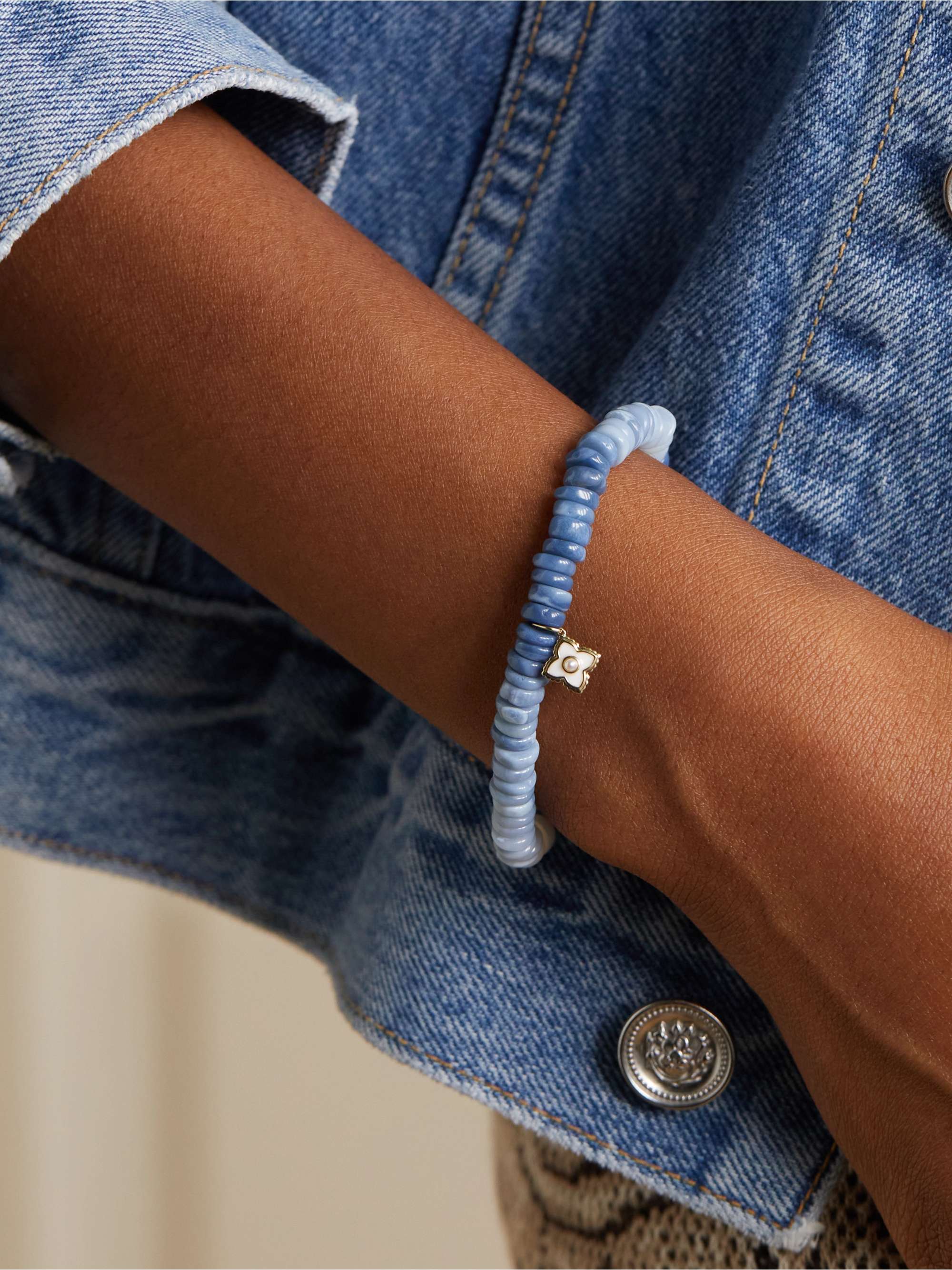 SYDNEY EVAN Mini Moroccan Flower 14-karat gold, opal, pearl and enamel bracelet