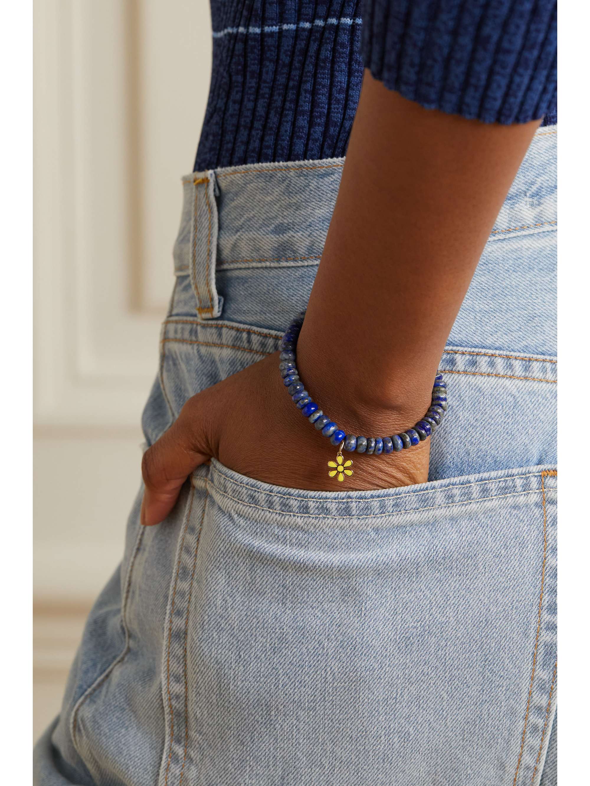 SYDNEY EVAN Flower 14-karat gold, lapis lazuli and enamel bracelet