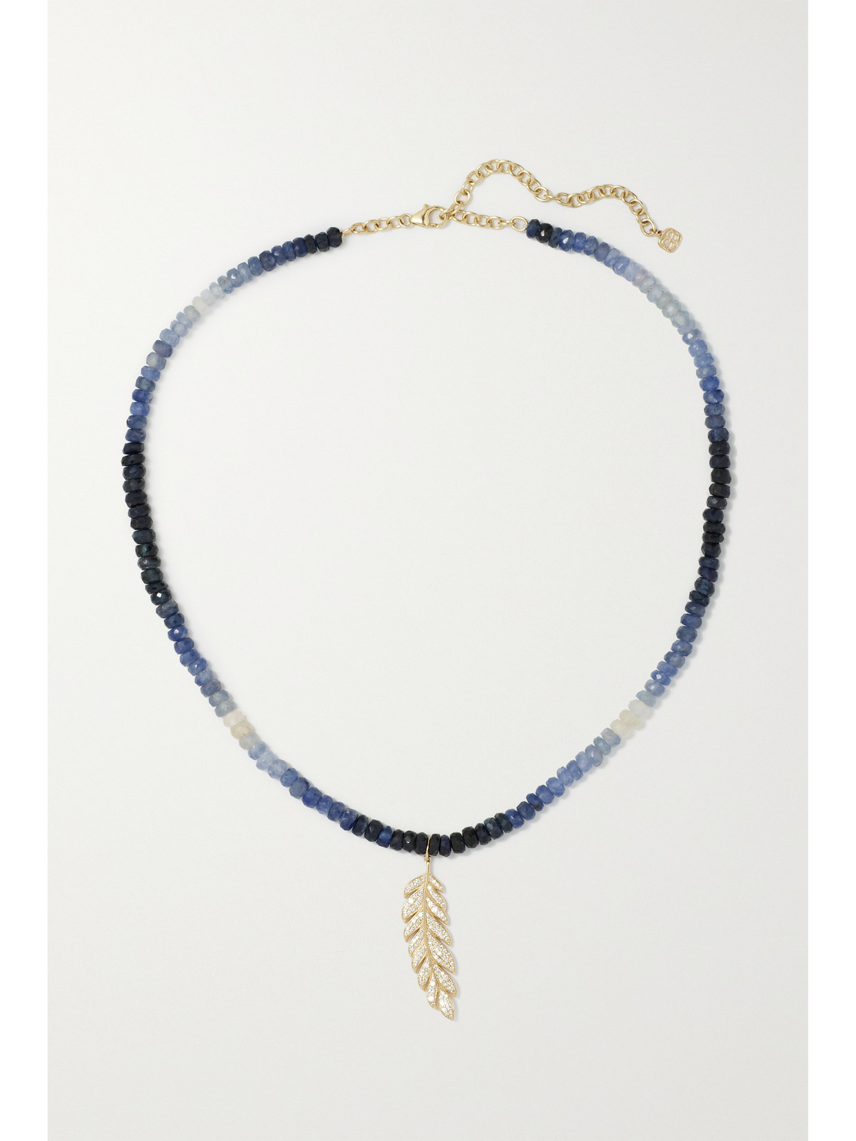 Sydney Evan Large Feather 14-karat Gold, Rondelle And Diamond Necklace In Gold