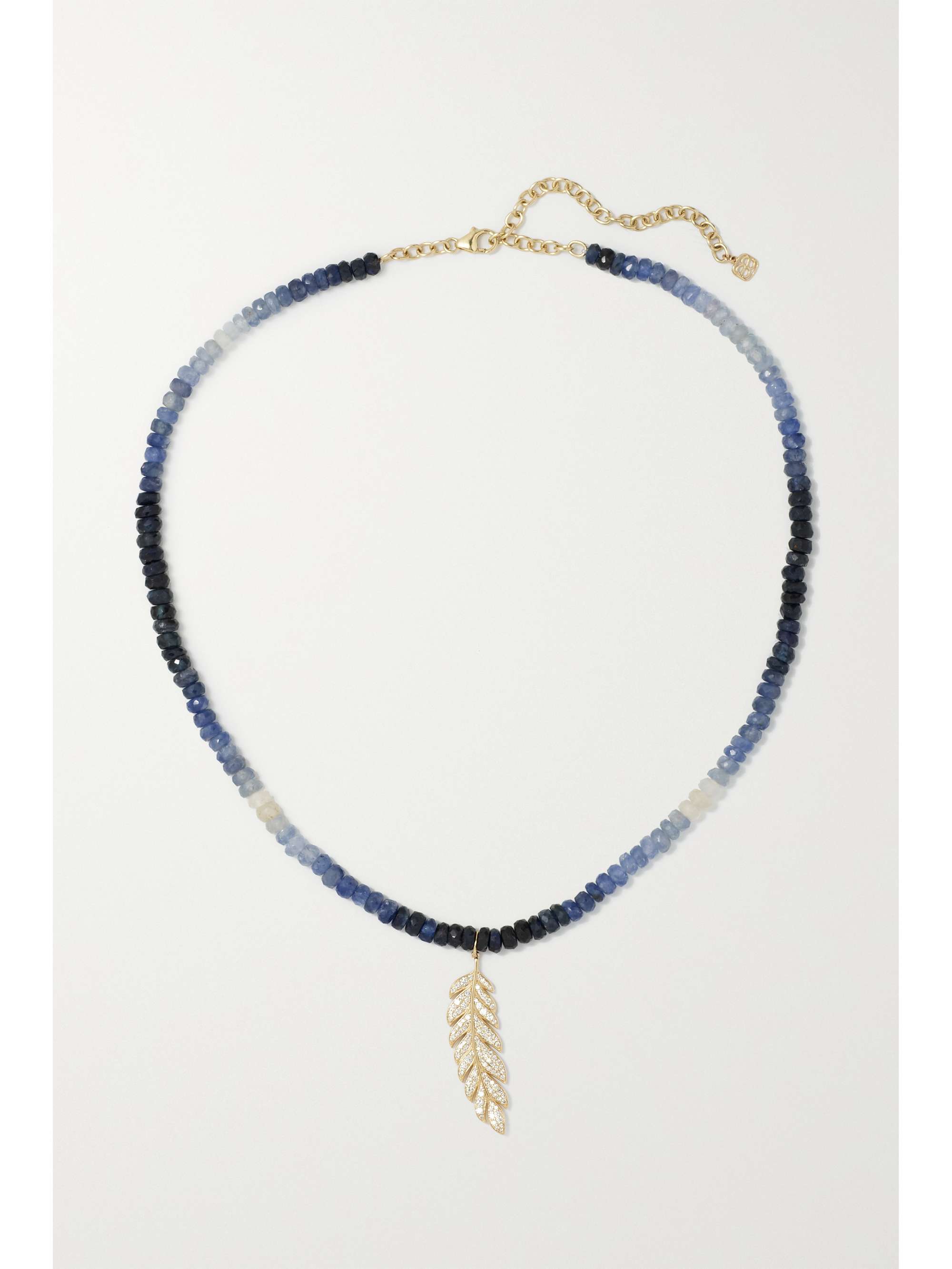 SYDNEY EVAN Large Feather 14-karat gold, rondelle and diamond necklace