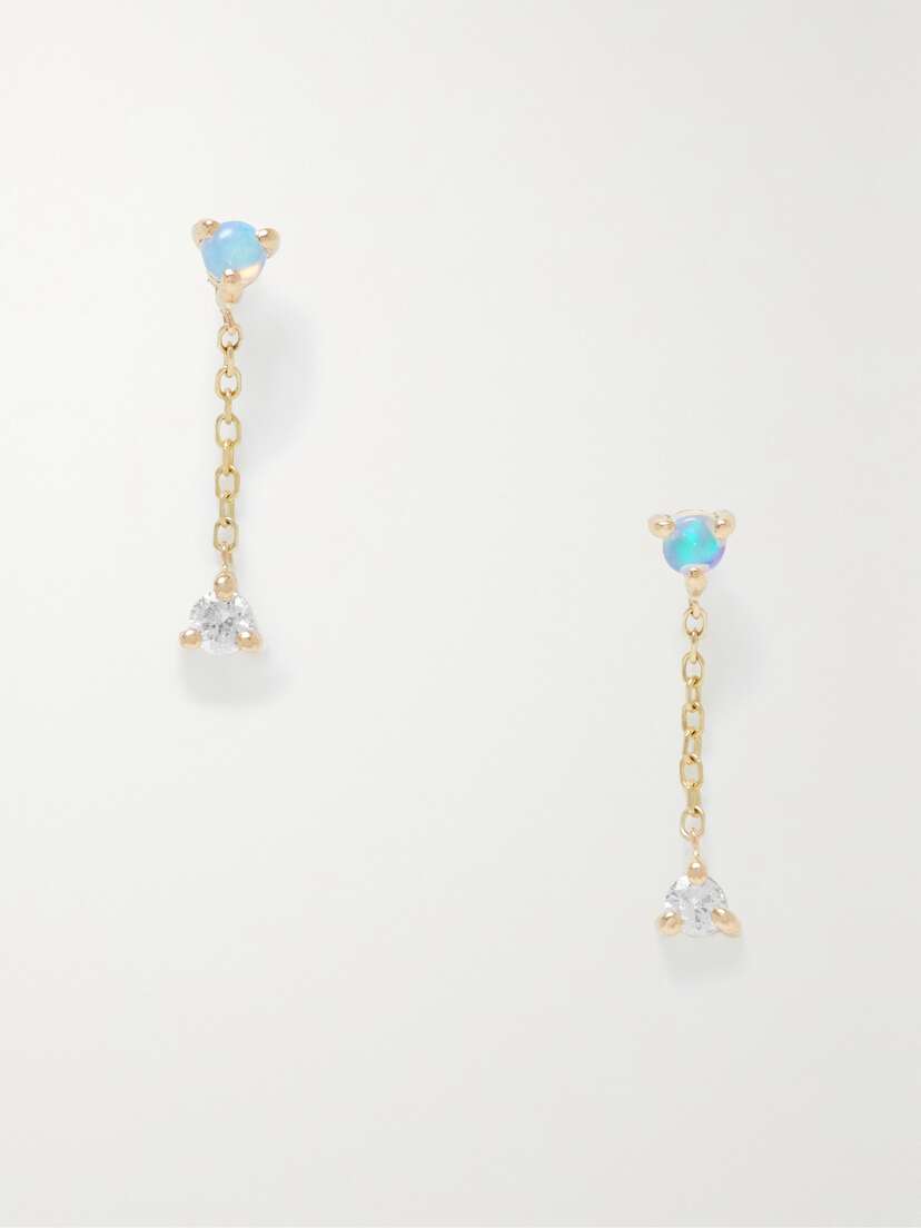 Wwake Two-step Recycled , Diamond And Opal Earrings