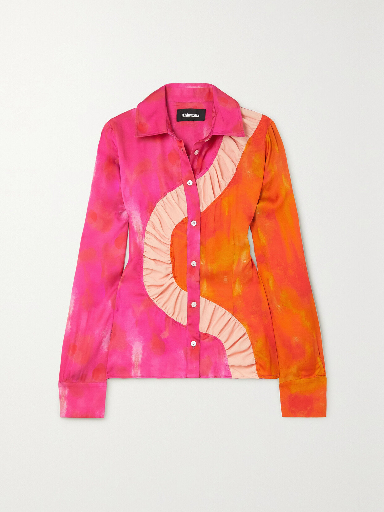 AHLUWALIA PRINTED RUCHED SATIN-CREPE SHIRT