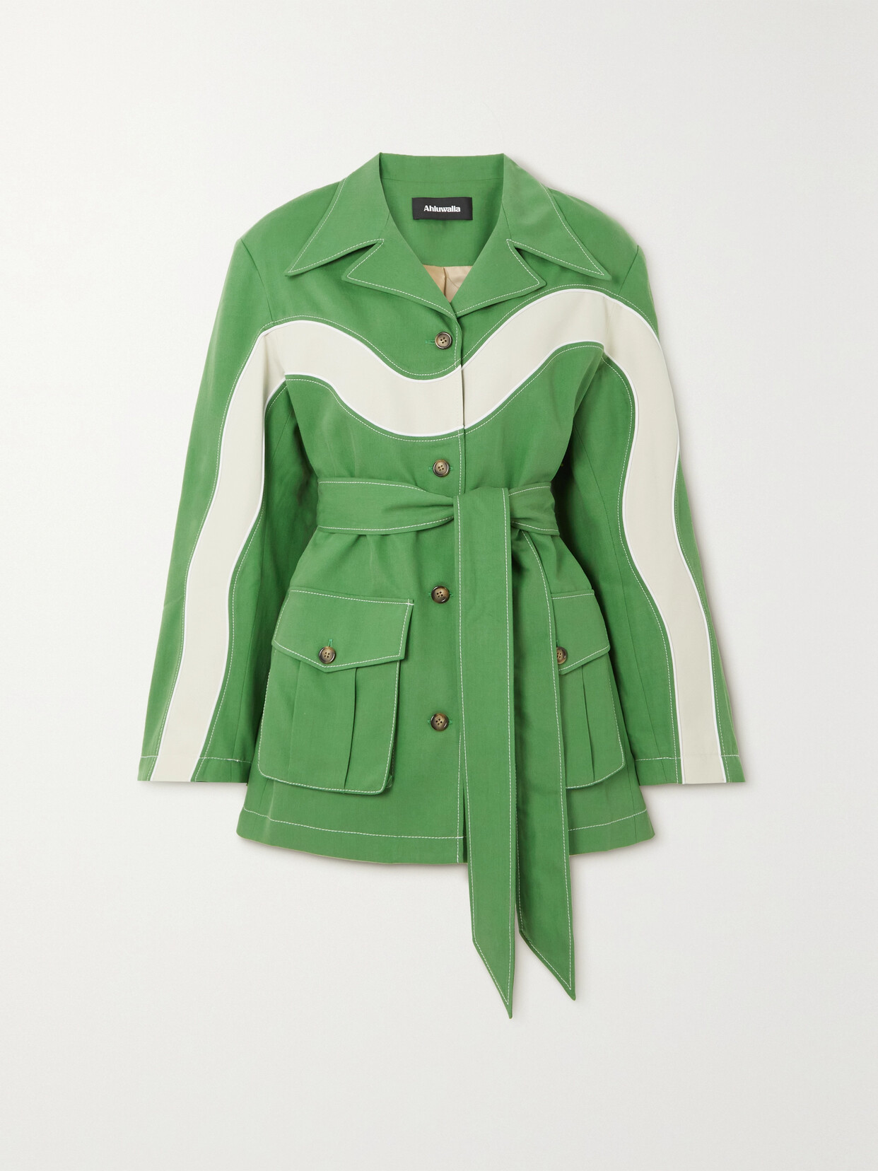 Ahluwalia Lagos Belted Lyocell-twill And Stretch-cotton Jacket In Green