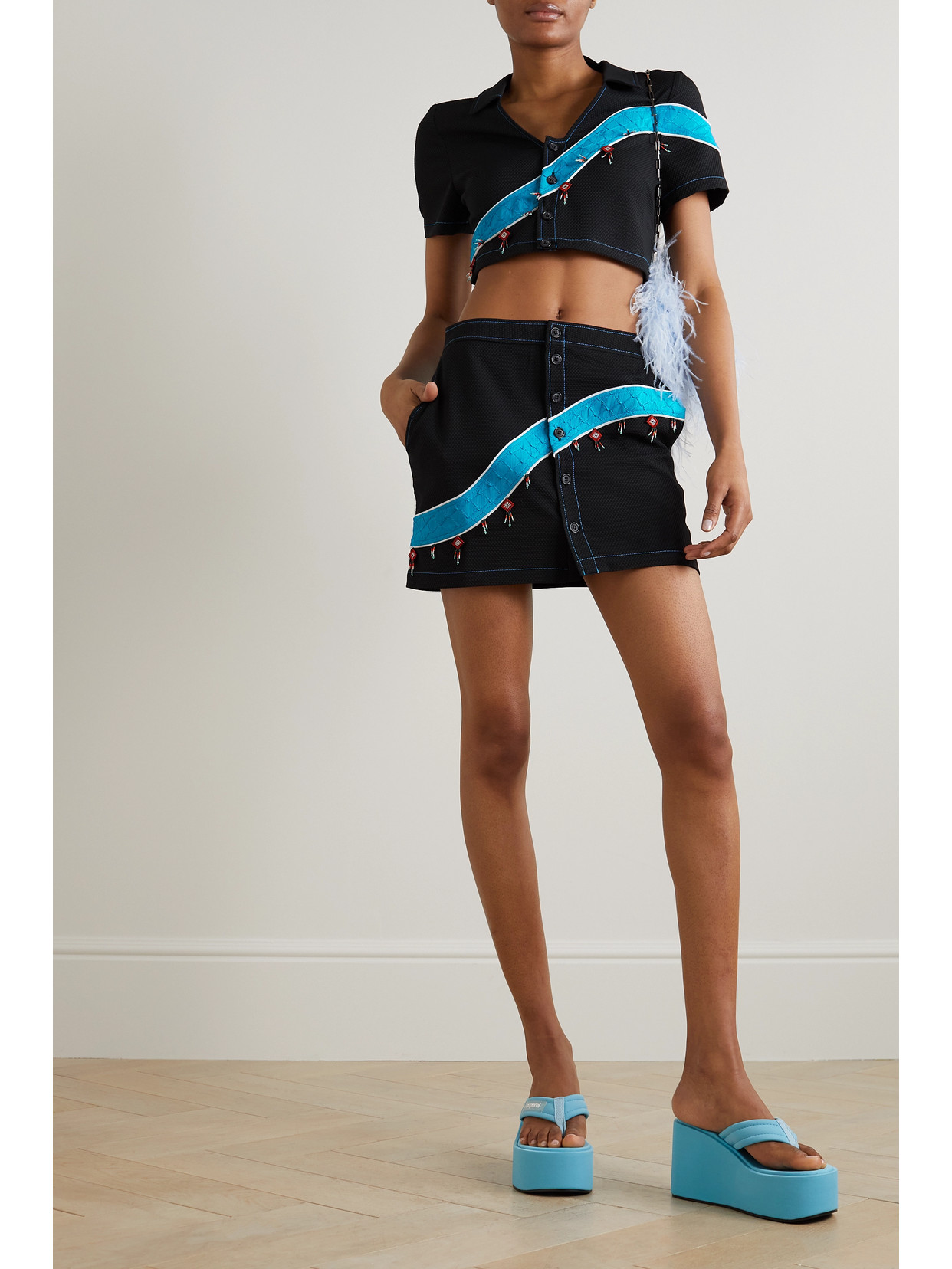 Ahluwalia Black Priya Button-down Crop Top