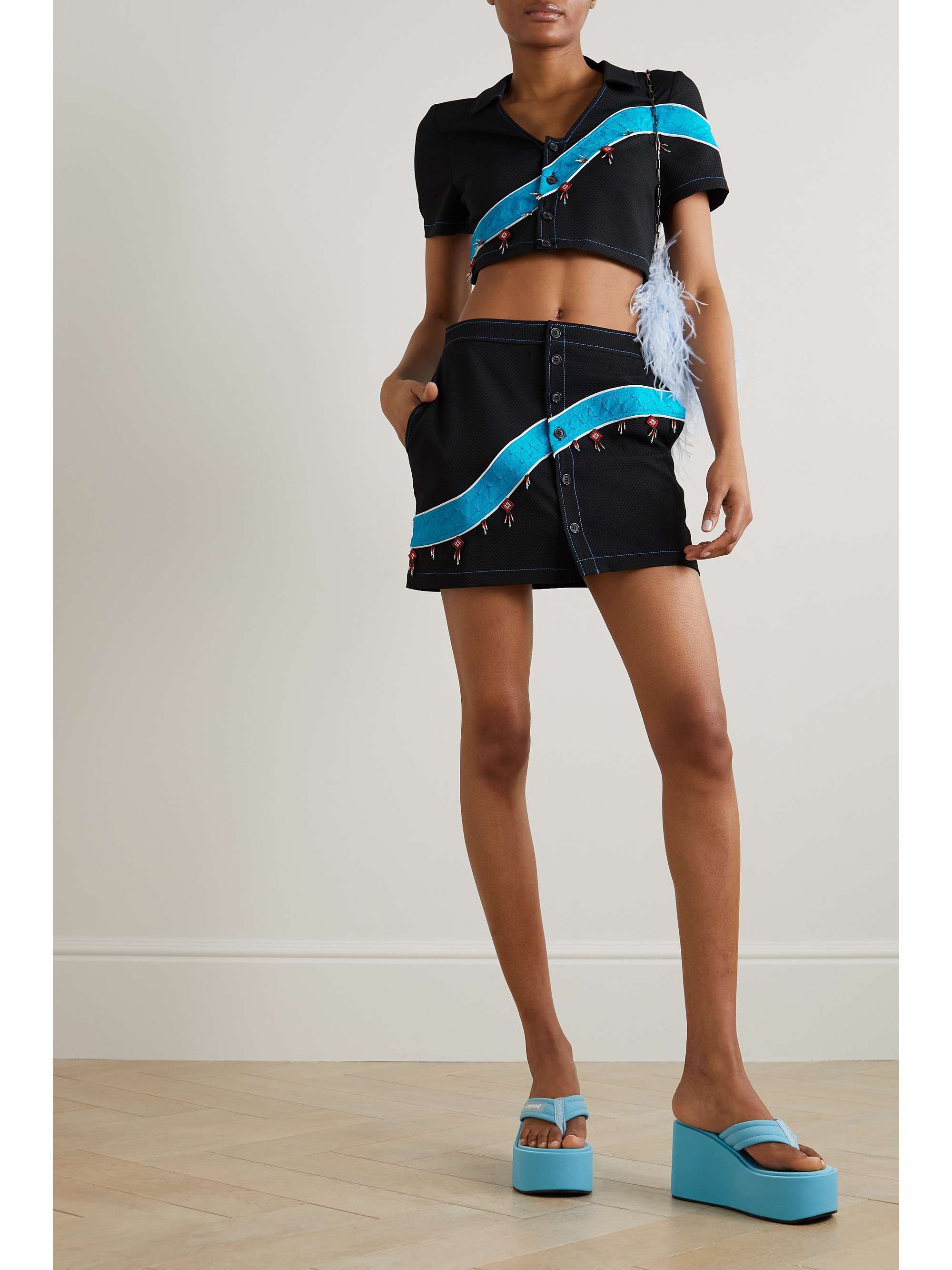 Black Priya cropped embellished top AHLUWALIA | NET -A-PORTER