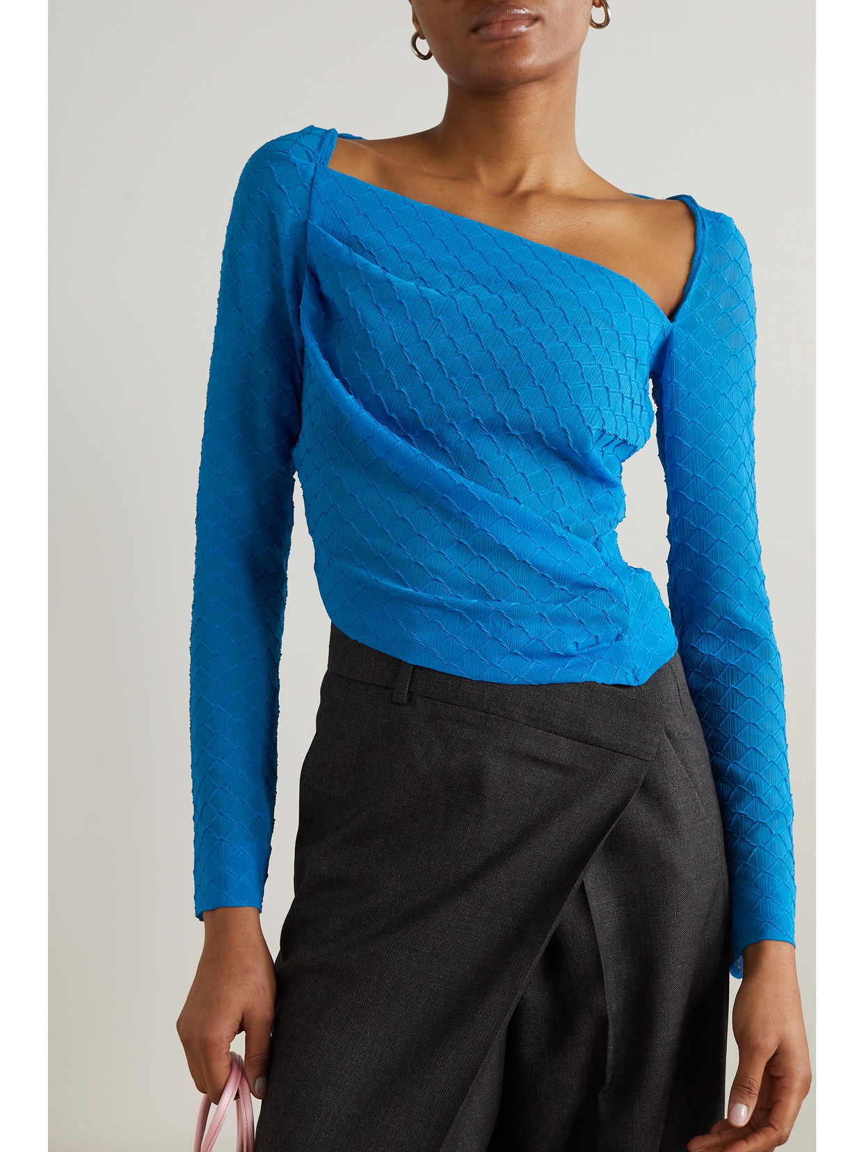 Ahluwalia Lilah Long Sleeve Draped Top In Bright Blue