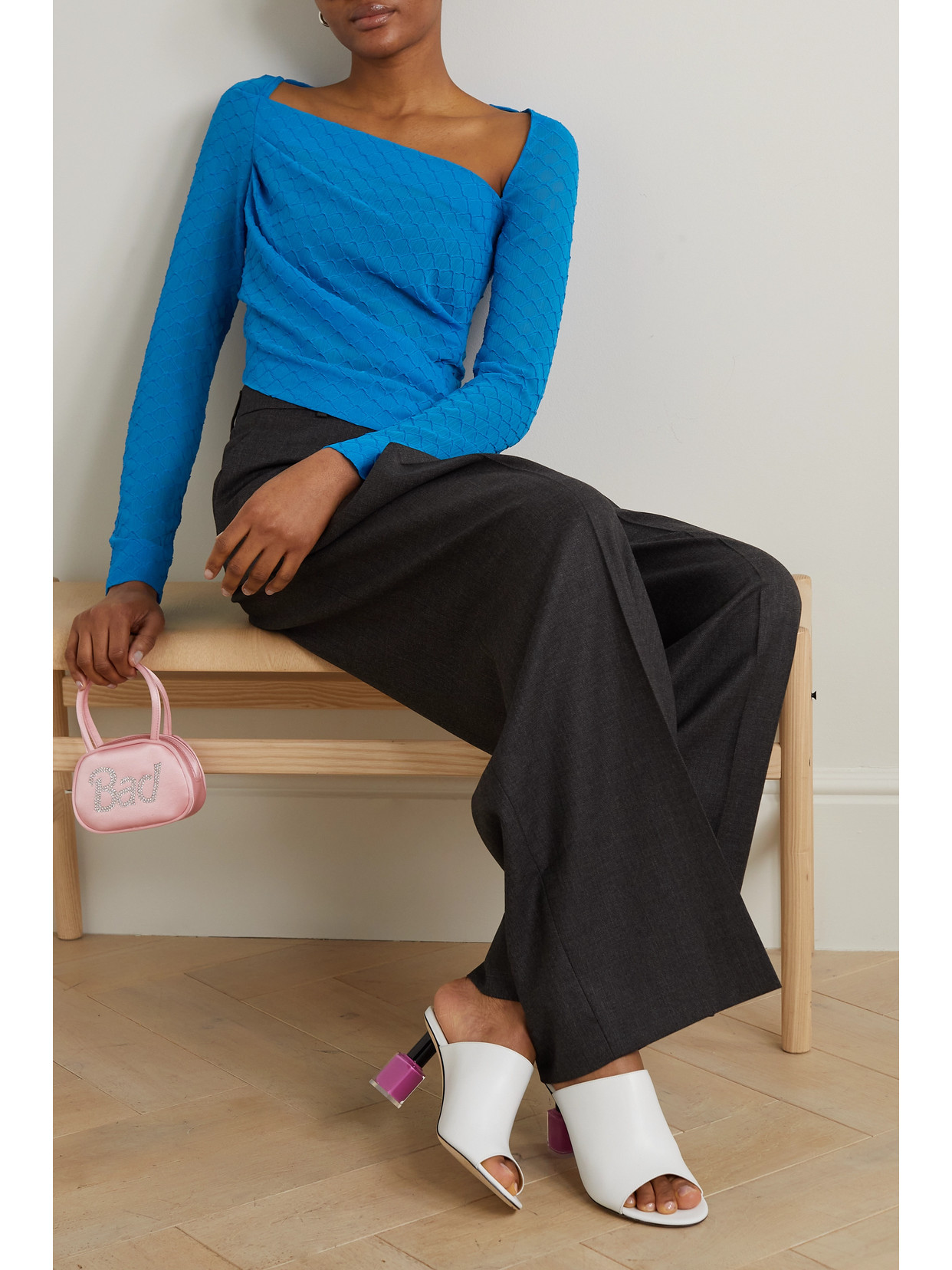 Ahluwalia Lilah Long Sleeve Draped Top In Bright Blue