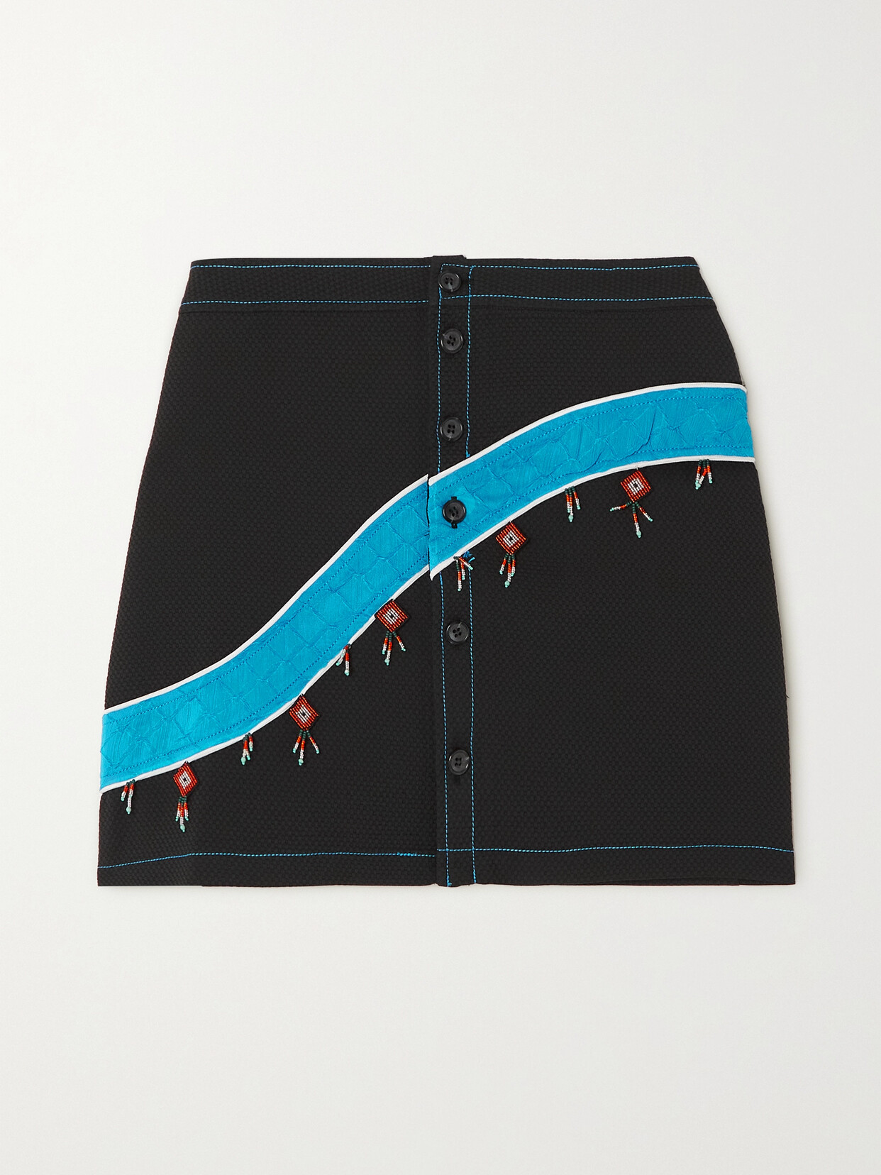 Ahluwalia Priya Embellished Cloqué-trimmed Piqué Mini Skirt In Black