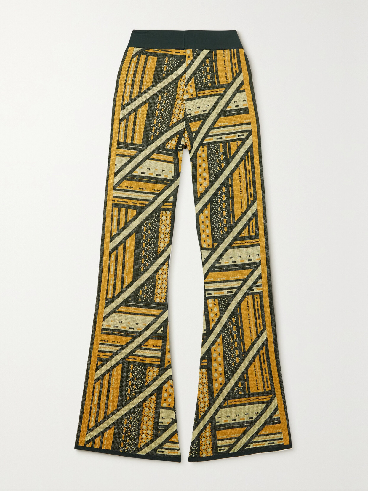 AHLUWALIA AYO INTARSIA-KNIT FLARED PANTS