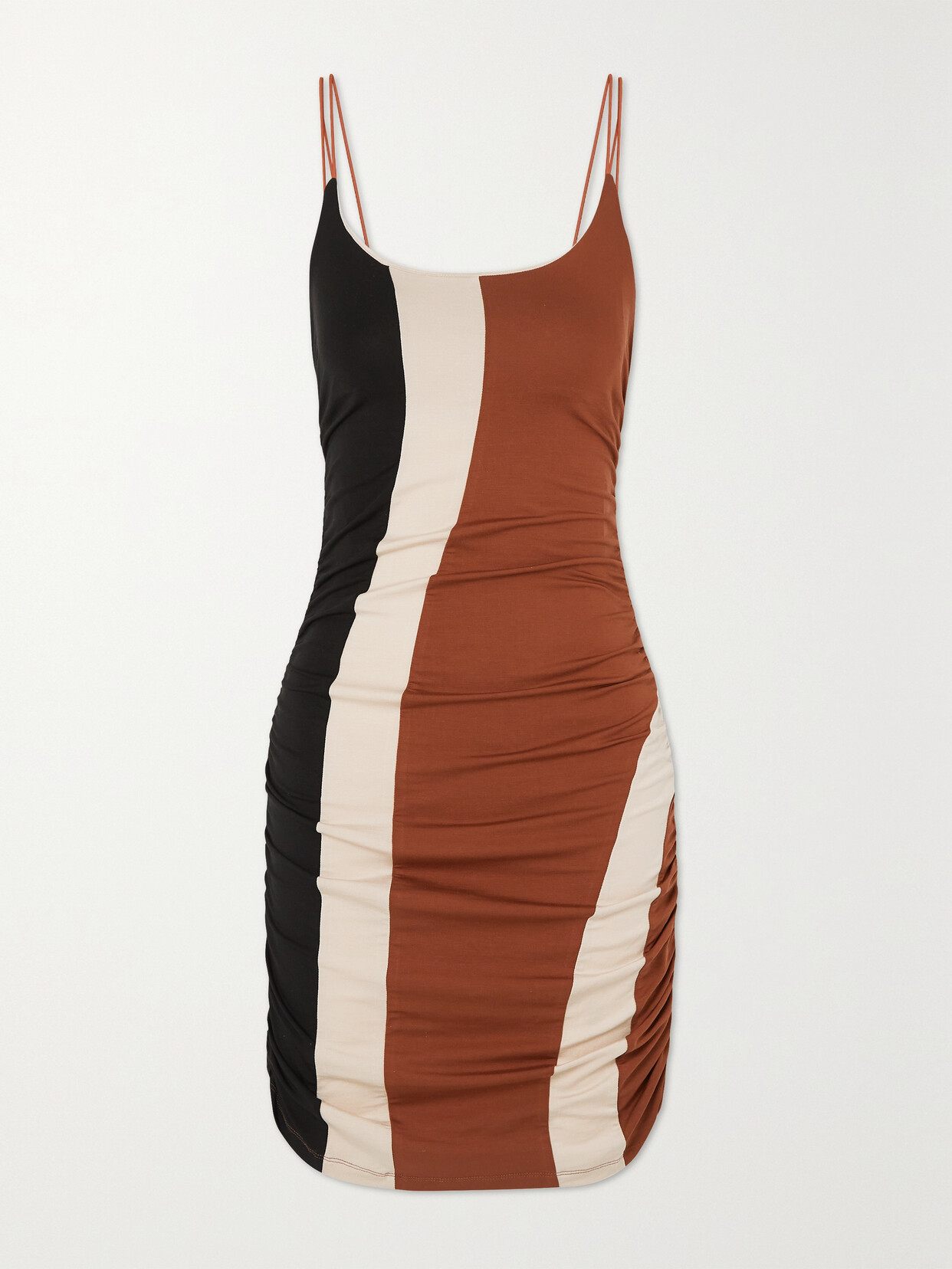 Ahluwalia Color-block Ruched Stretch-lyocell Jersey Mini Dress In Brown