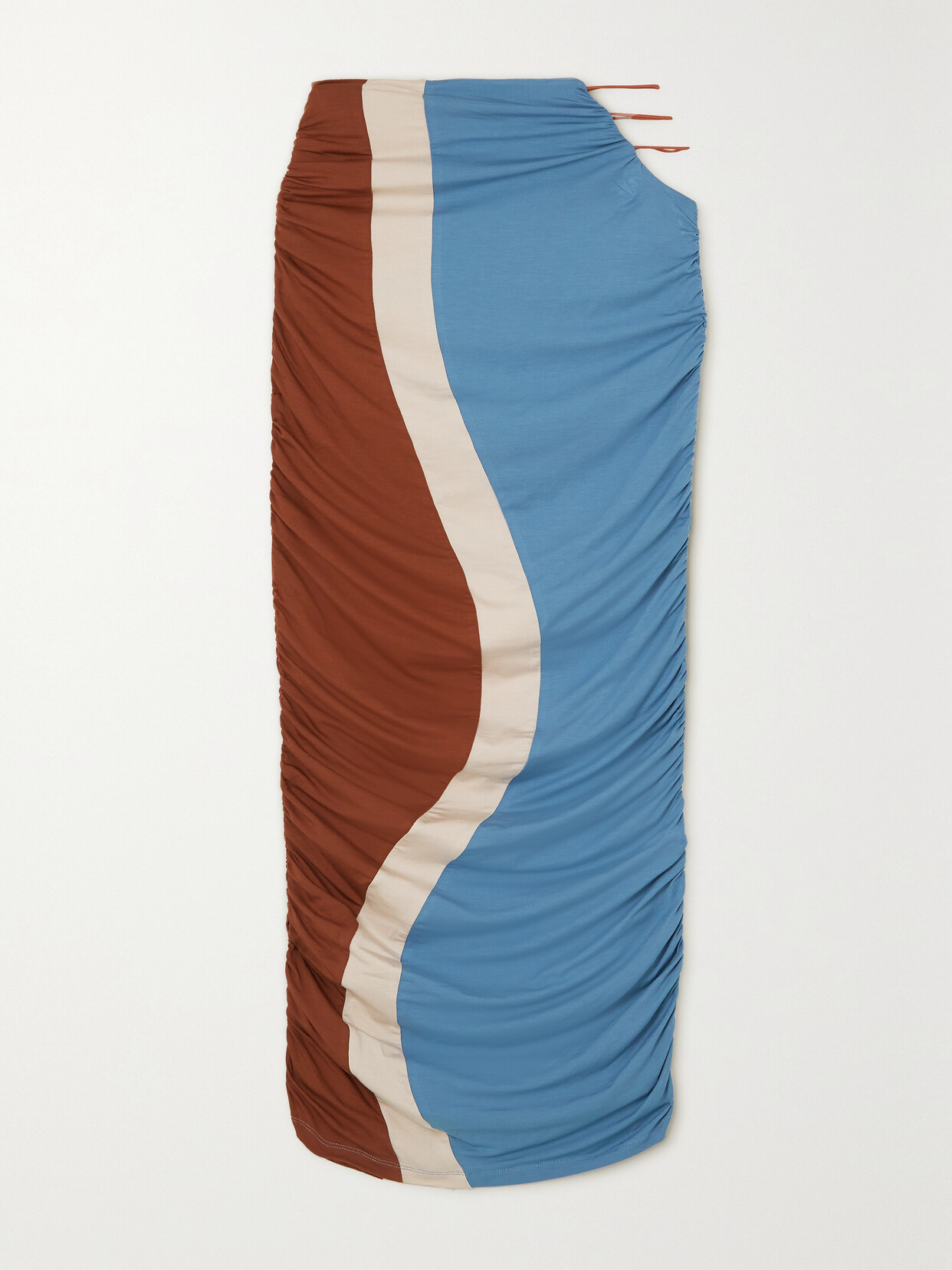 Ahluwalia - Cutout Color-block Ruched Stretch-lyocell Jersey Maxi Skirt - Blue