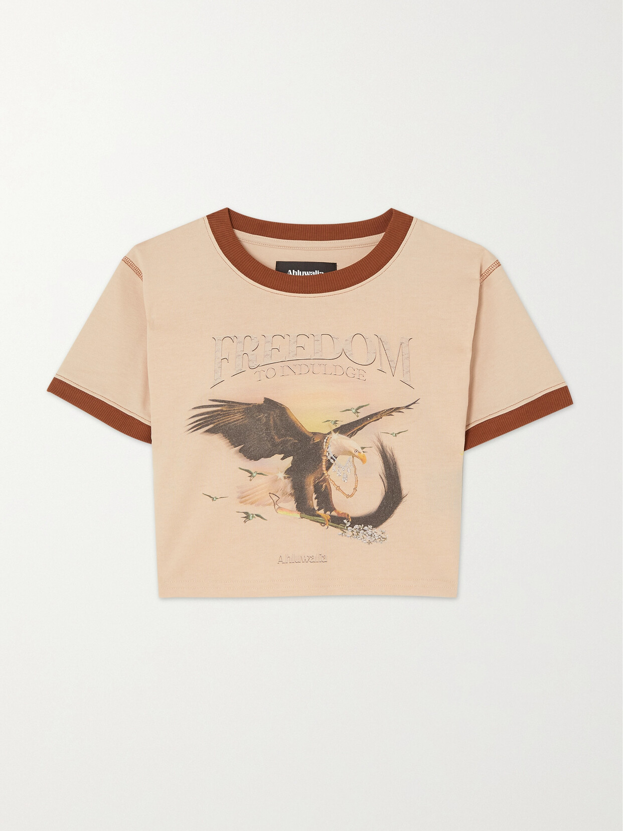 Ahluwalia - Cropped Printed Cotton-blend Jersey T-shirt - Neutrals