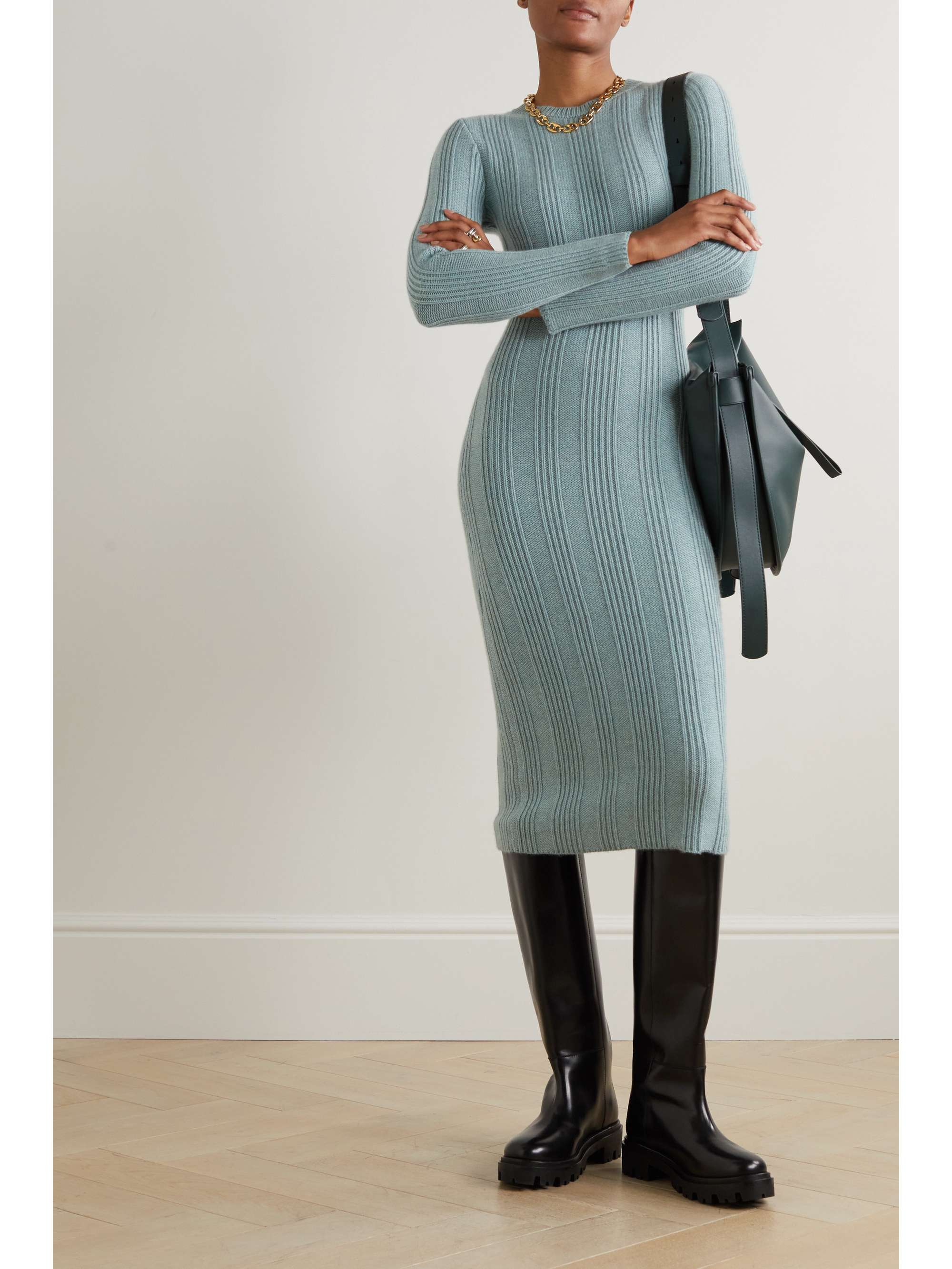 THE ELDER STATESMAN Ribbed cashmere midi dress