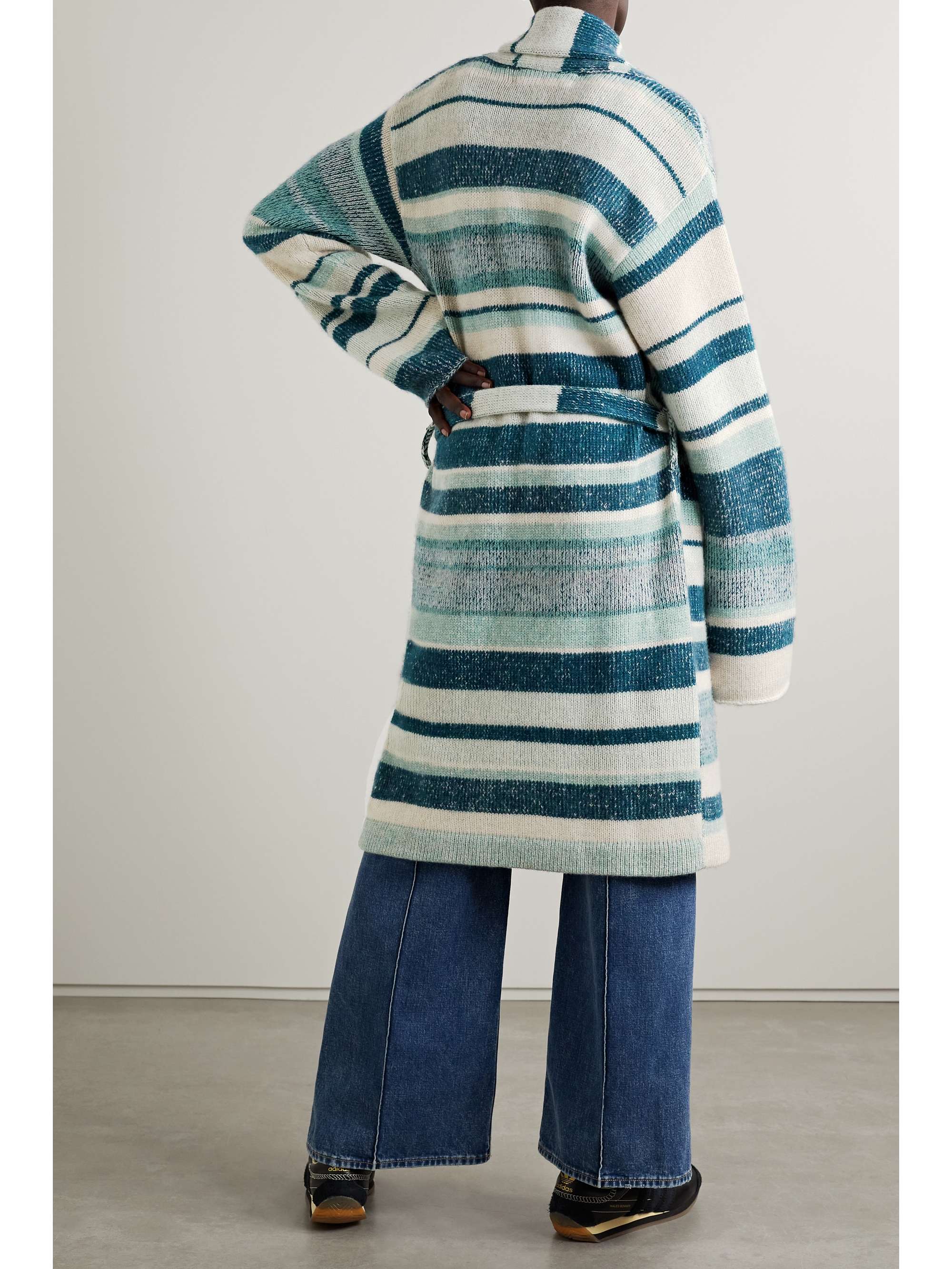 THE ELDER STATESMAN Belted striped cashmere cardigan