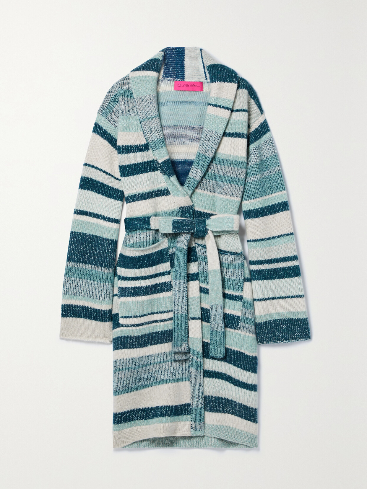 The Elder Statesman Belted Striped Cashmere Cardigan - Blue