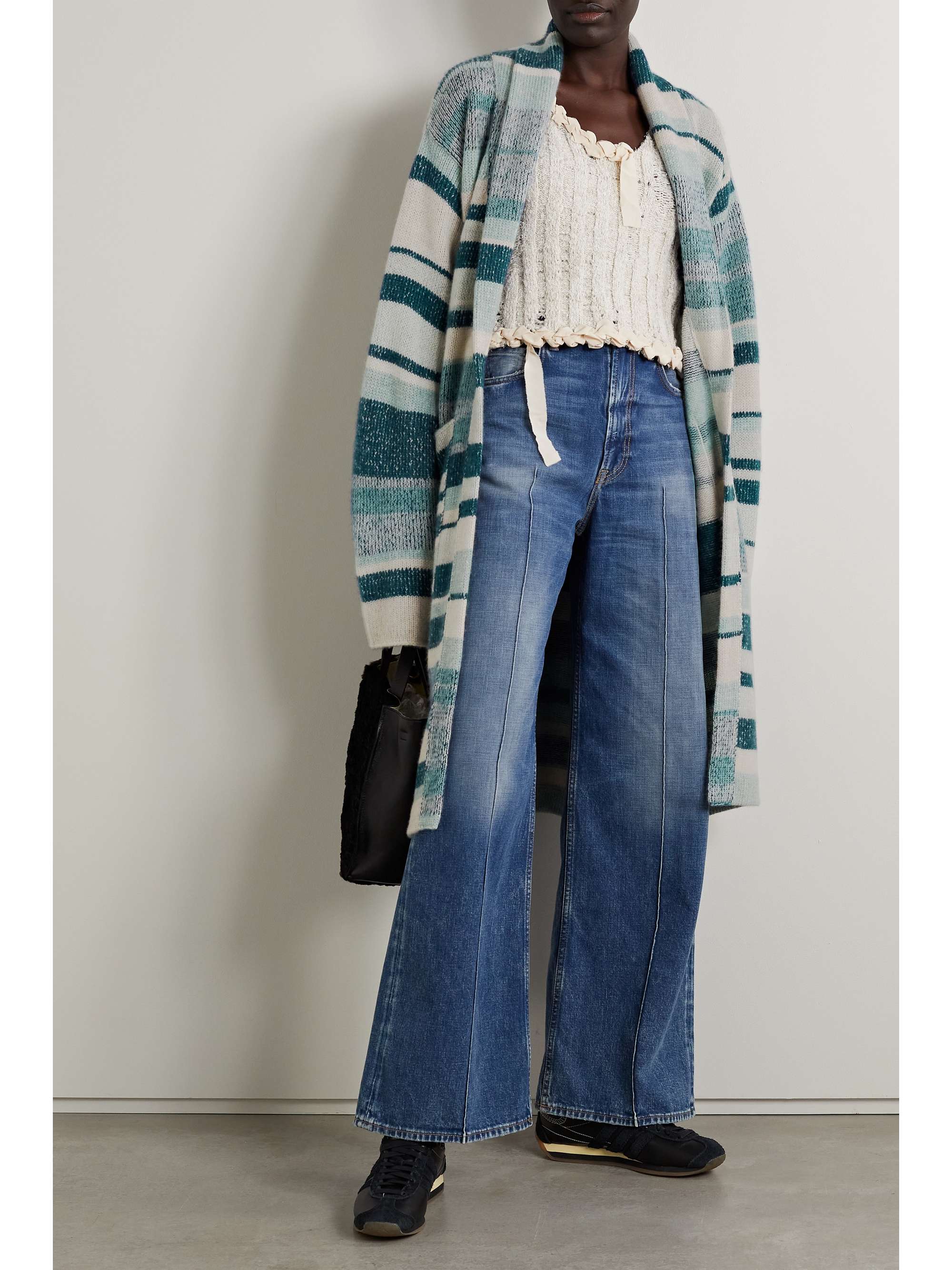 THE ELDER STATESMAN Belted striped cashmere cardigan