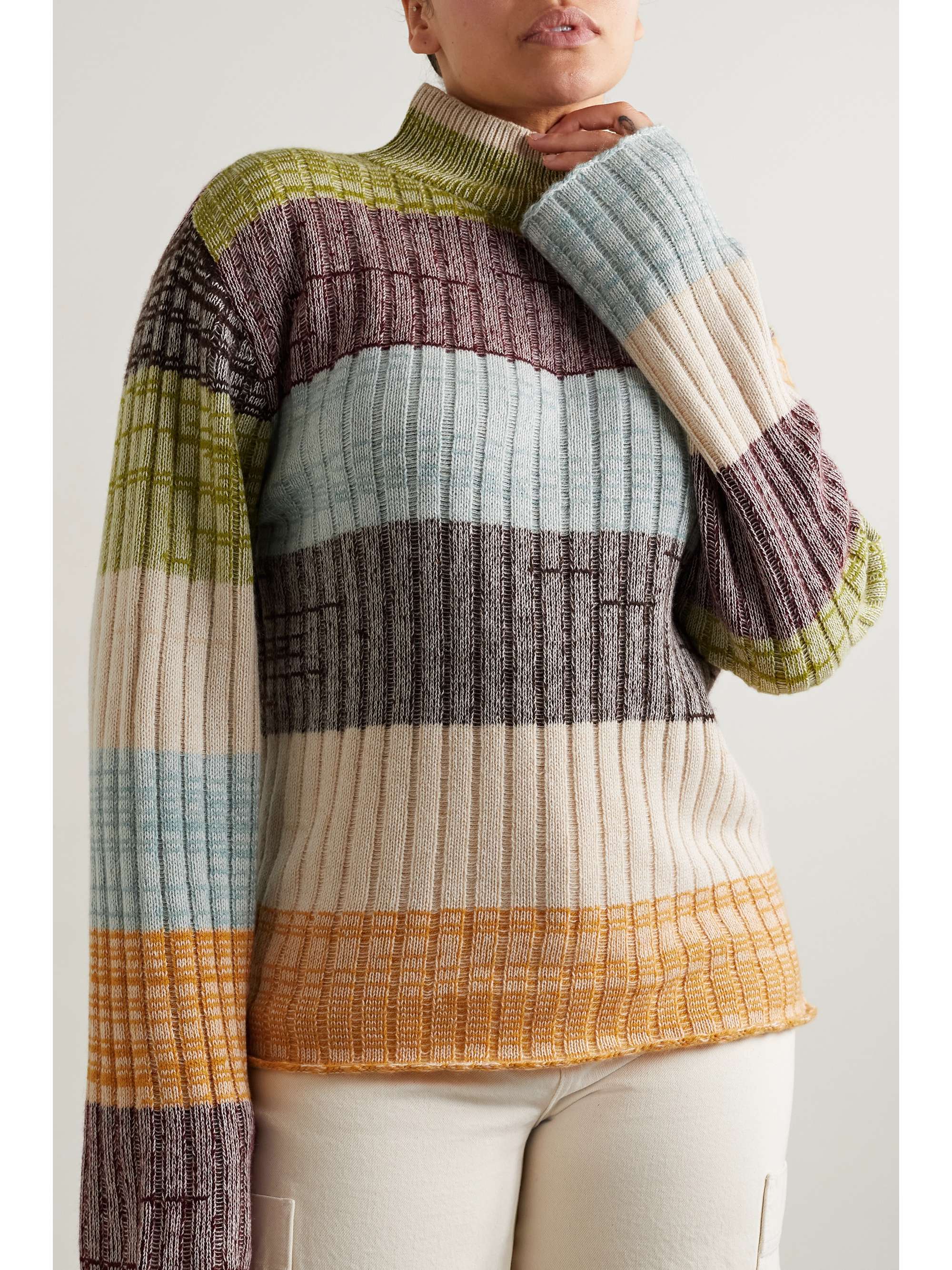 THE ELDER STATESMAN Oasis striped ribbed cashmere turtleneck sweater
