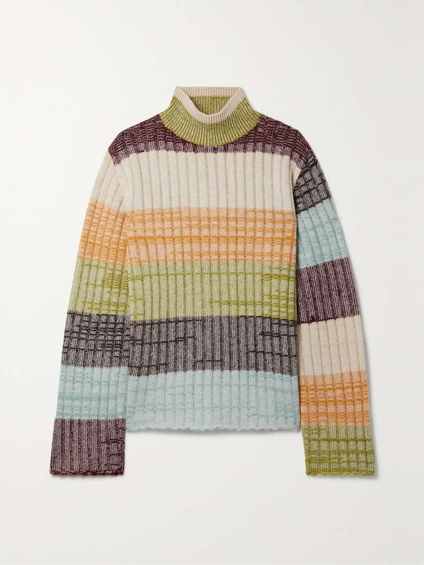 The Elder Statesman Oasis Striped Ribbed Cashmere Turtleneck Sweater