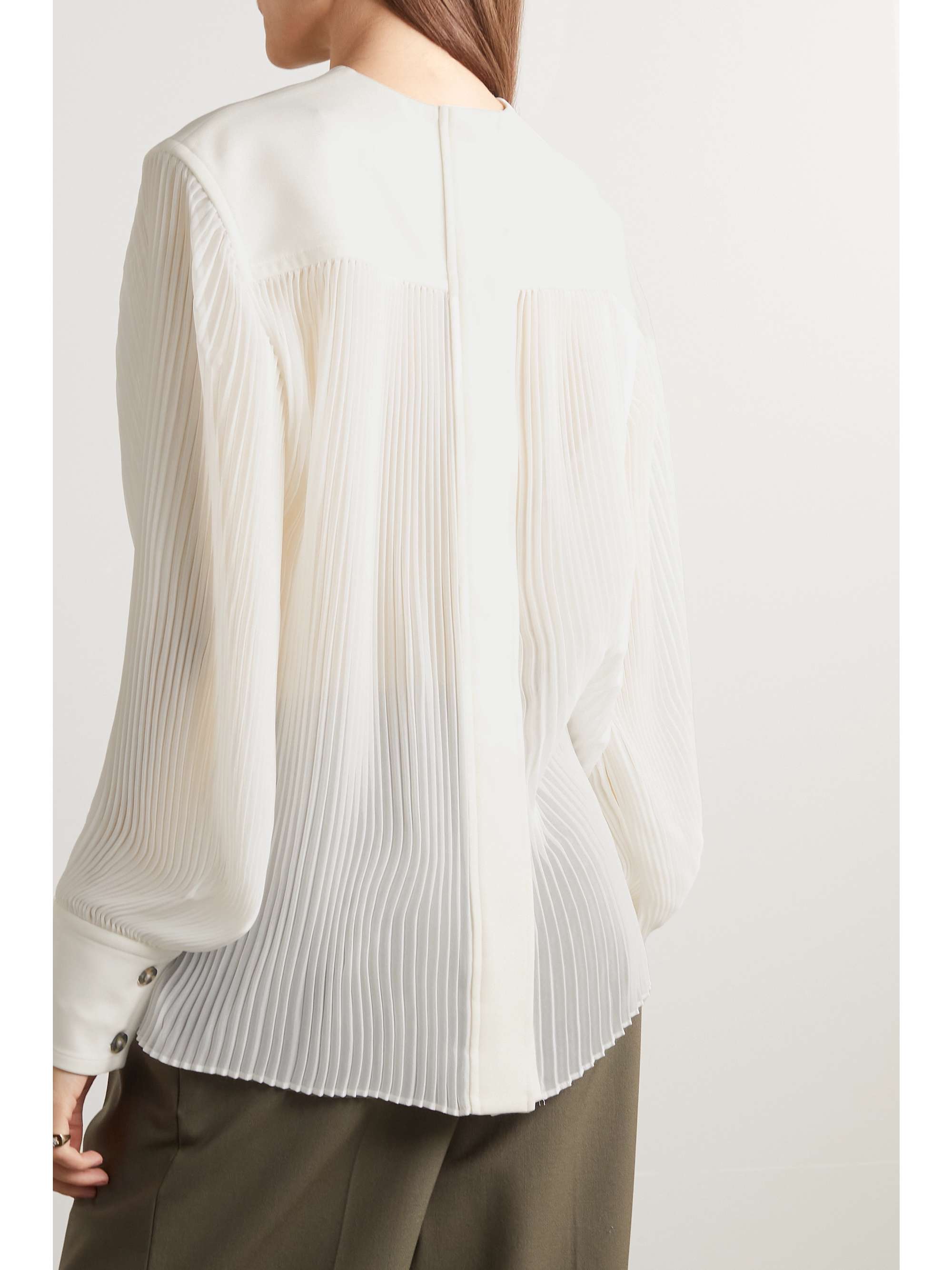 PROENZA SCHOULER Crepe-paneled plissé-chiffon blouse