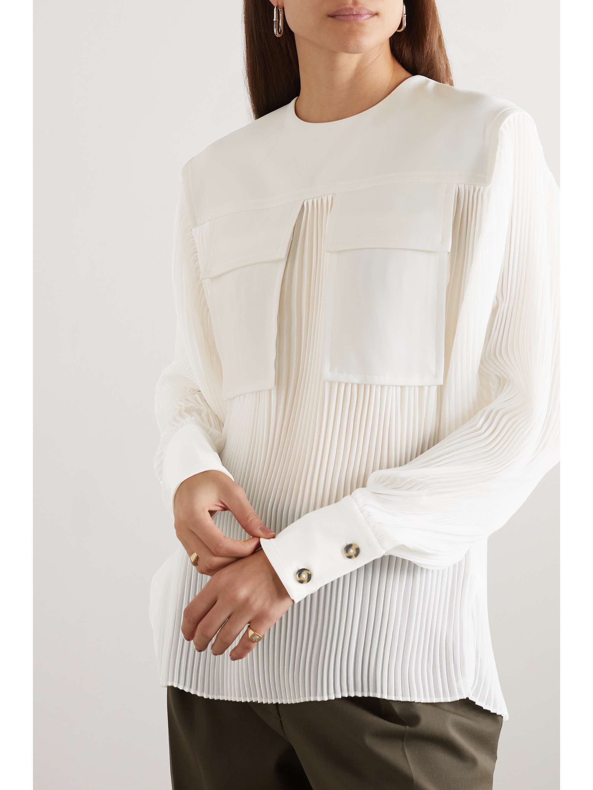 PROENZA SCHOULER Crepe-paneled plissé-chiffon blouse