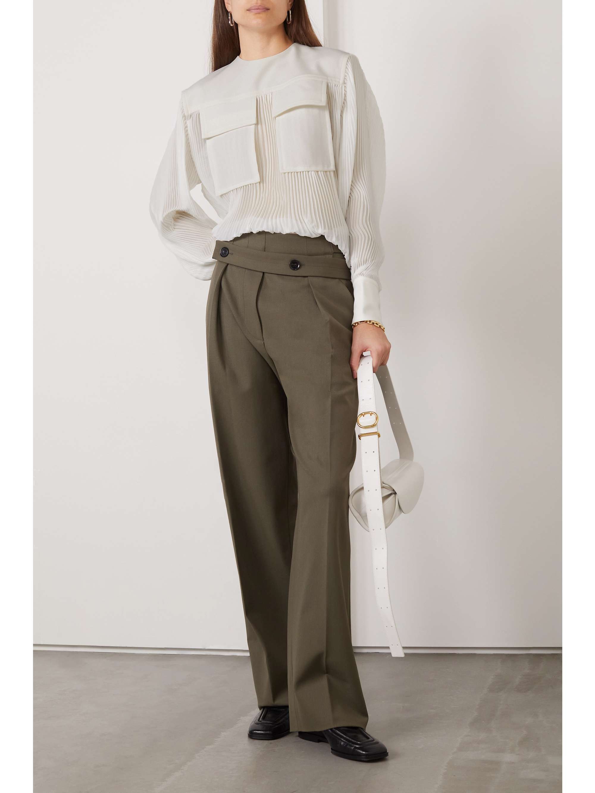 PROENZA SCHOULER Crepe-paneled plissé-chiffon blouse