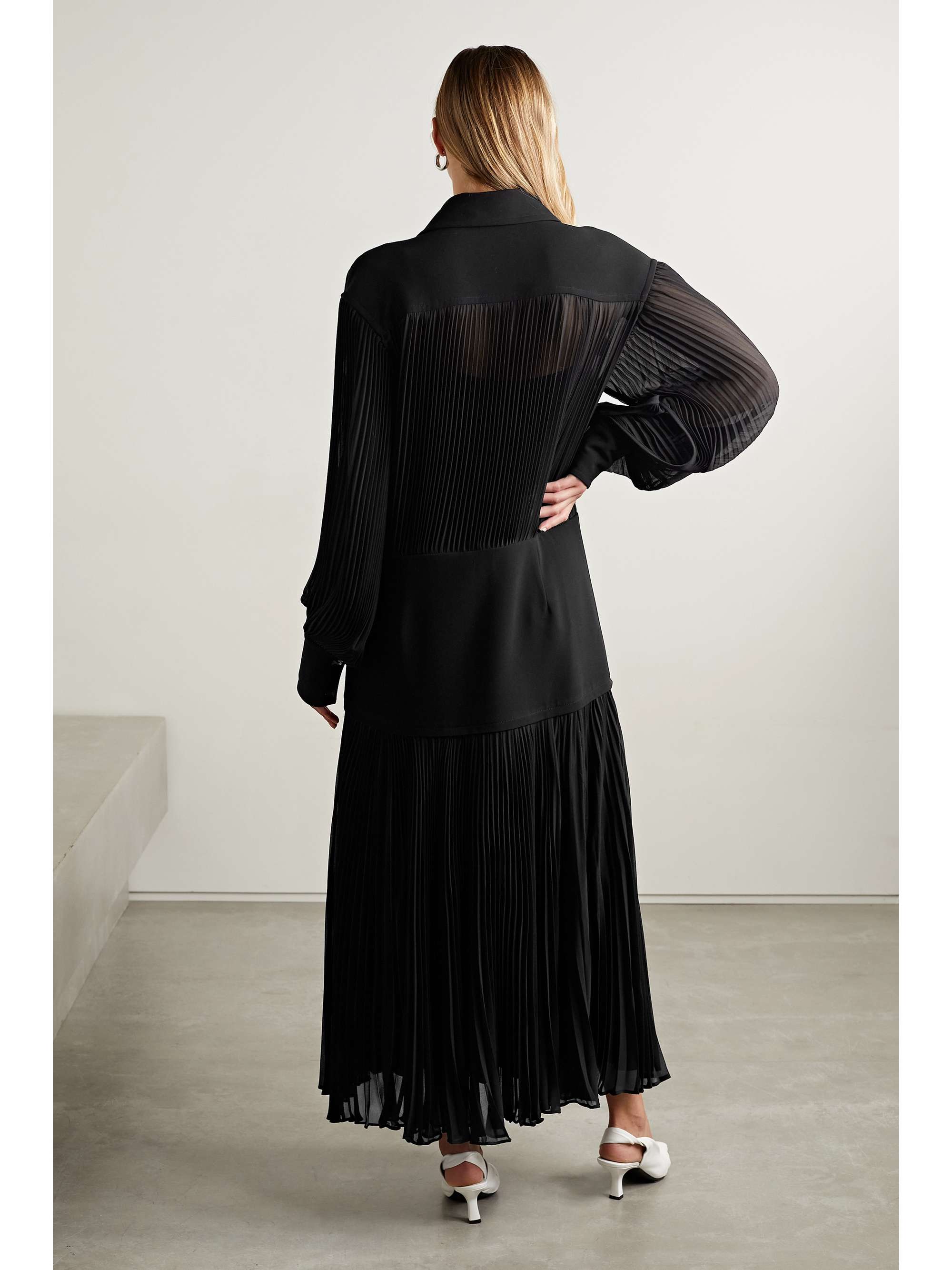 PROENZA SCHOULER Paneled crepe and pleated chiffon maxi dress