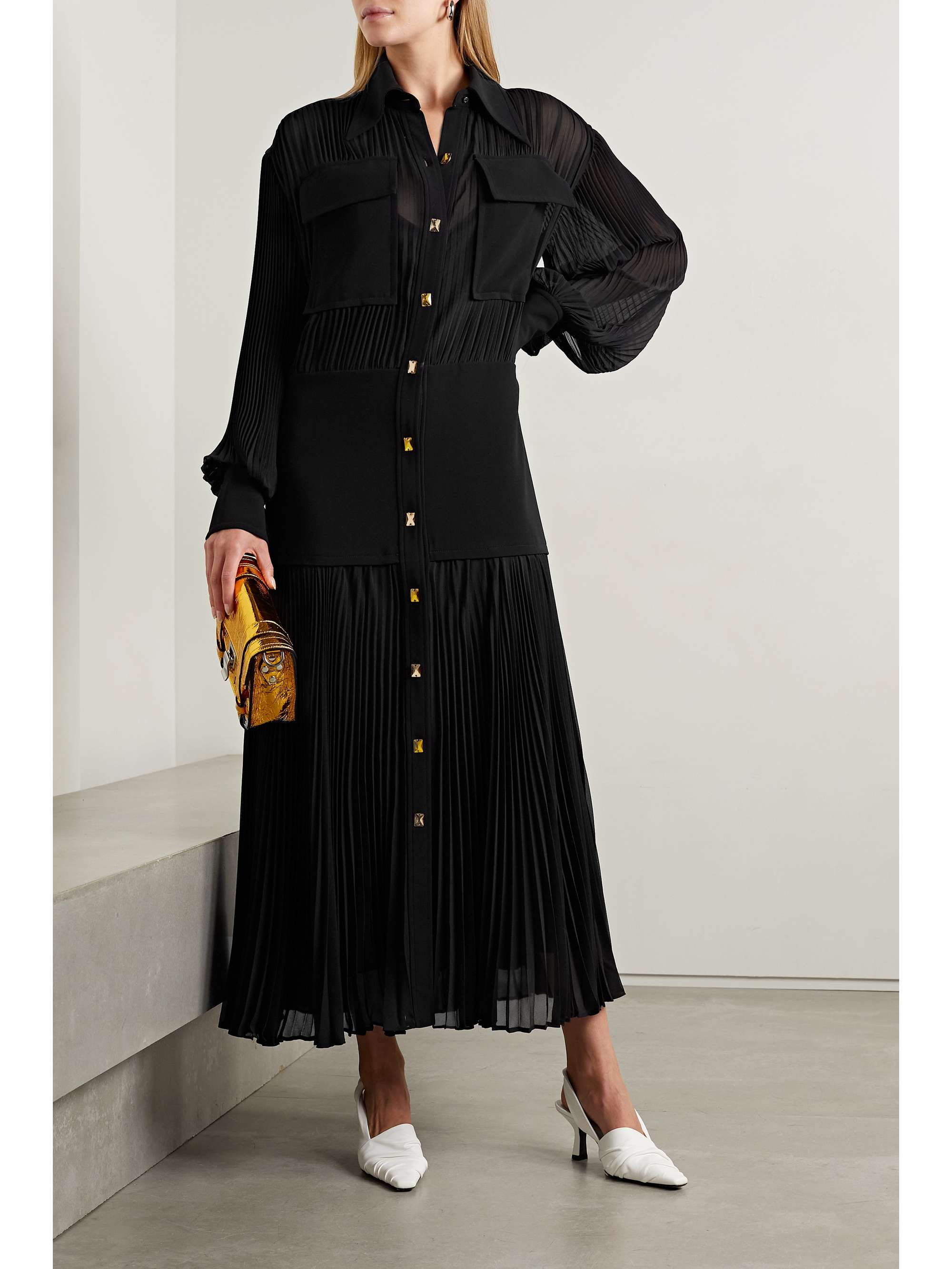 PROENZA SCHOULER Paneled crepe and pleated chiffon maxi dress NETA