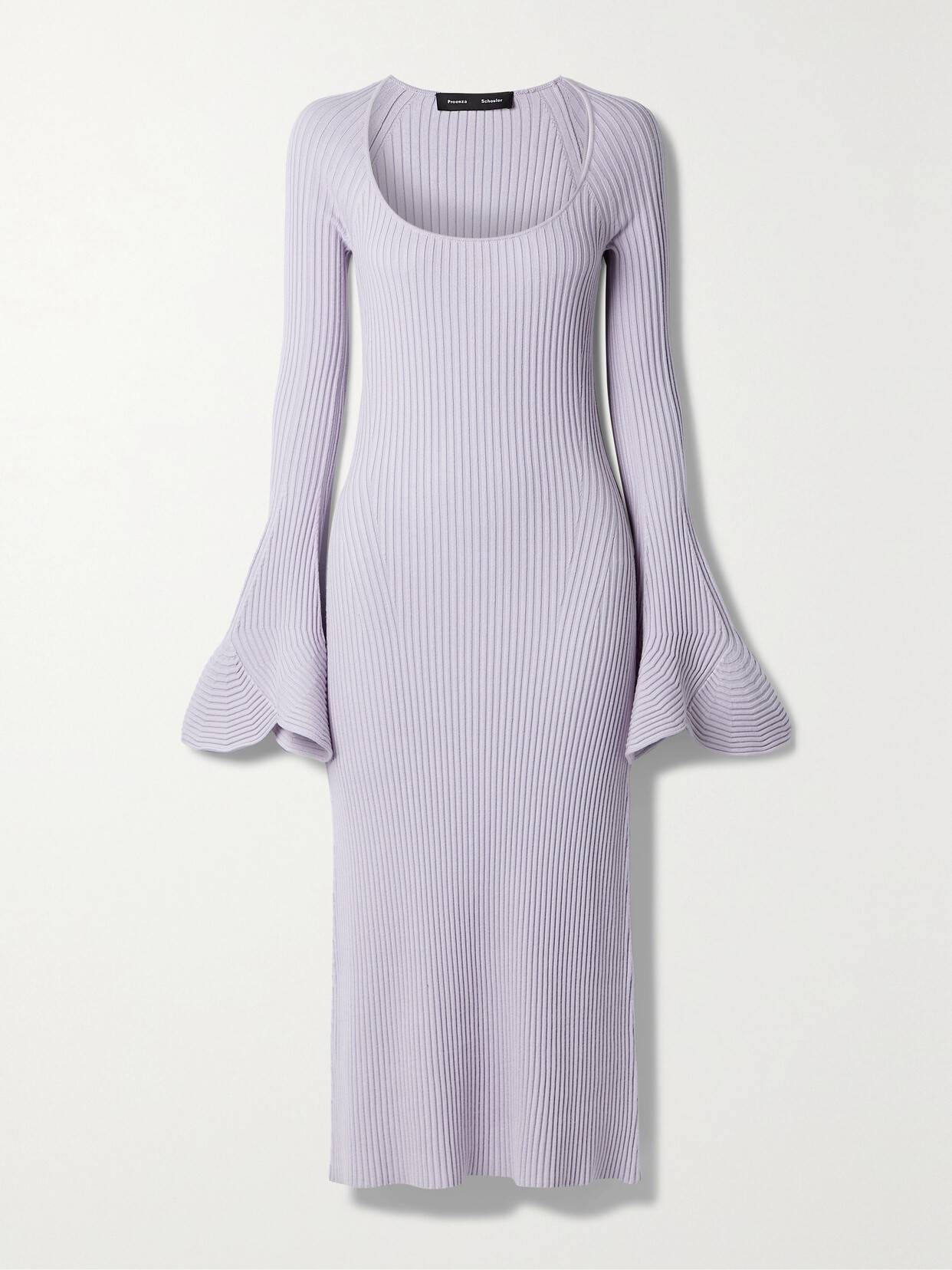 Proenza Schouler Ruffled Ribbed Silk And Cashmere-blend Midi Dress - Purple