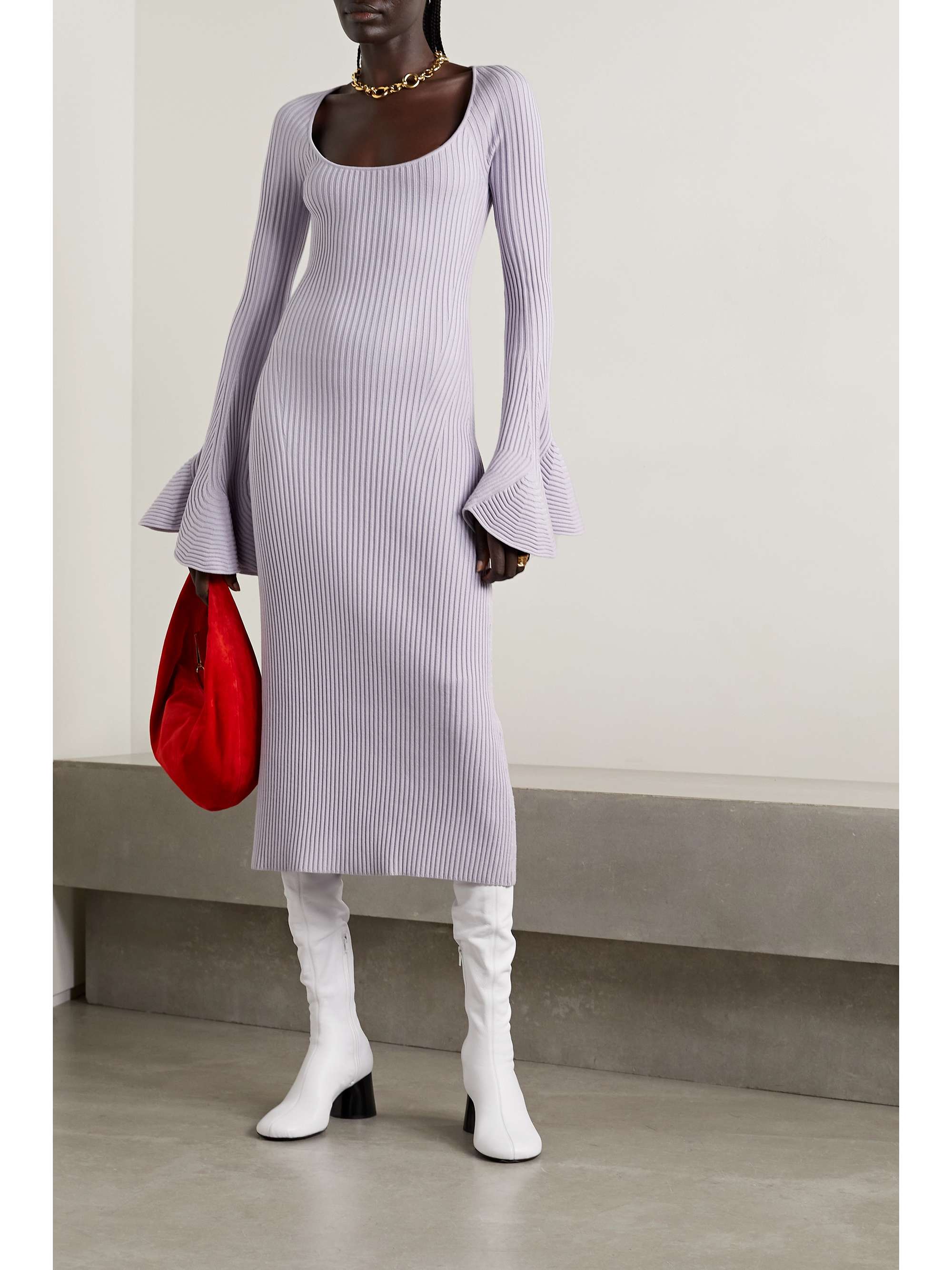 PROENZA SCHOULER Ruffled ribbed silk and cashmere-blend midi dress